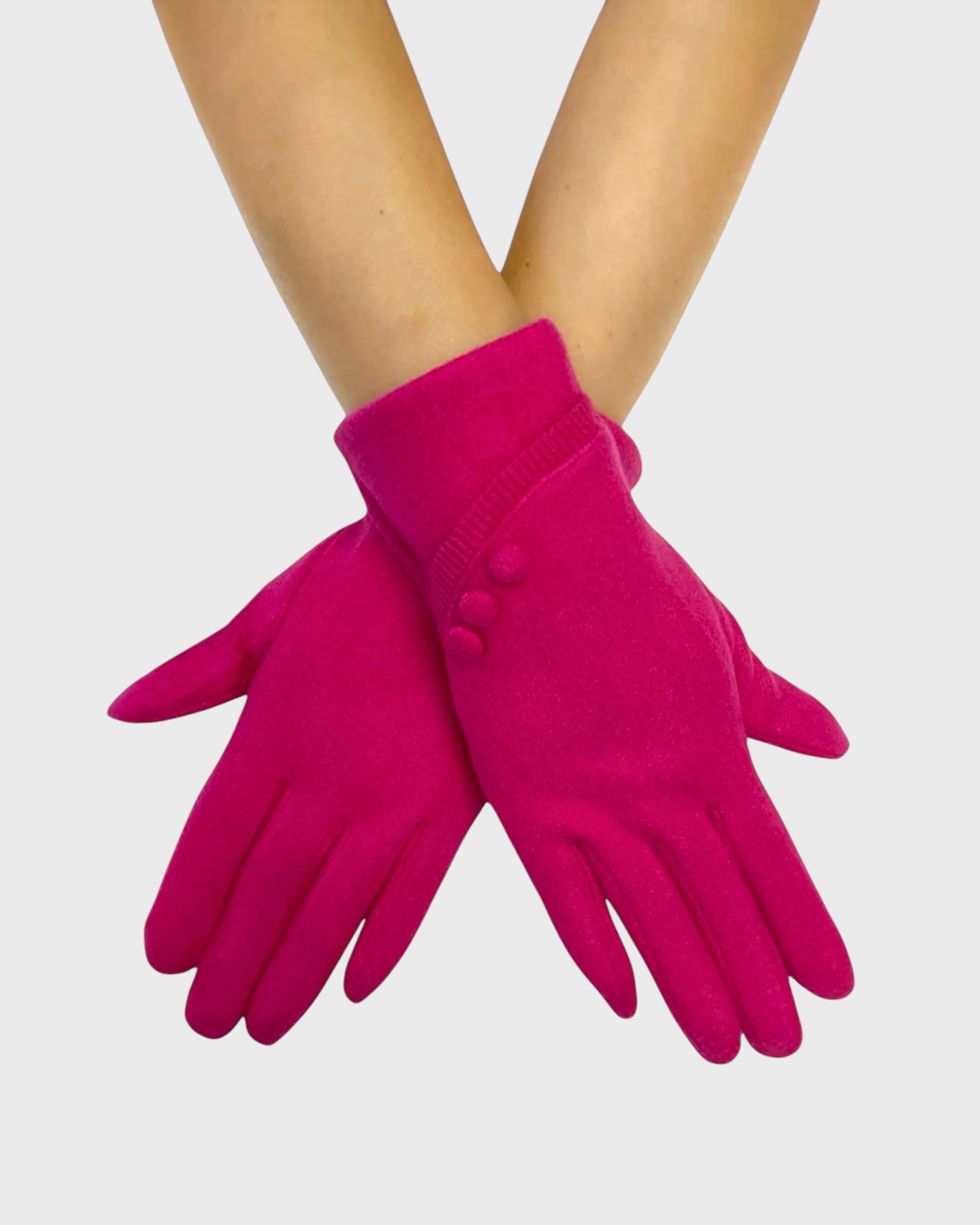 Button Felted Touchscreen Gloves - Fuchsia