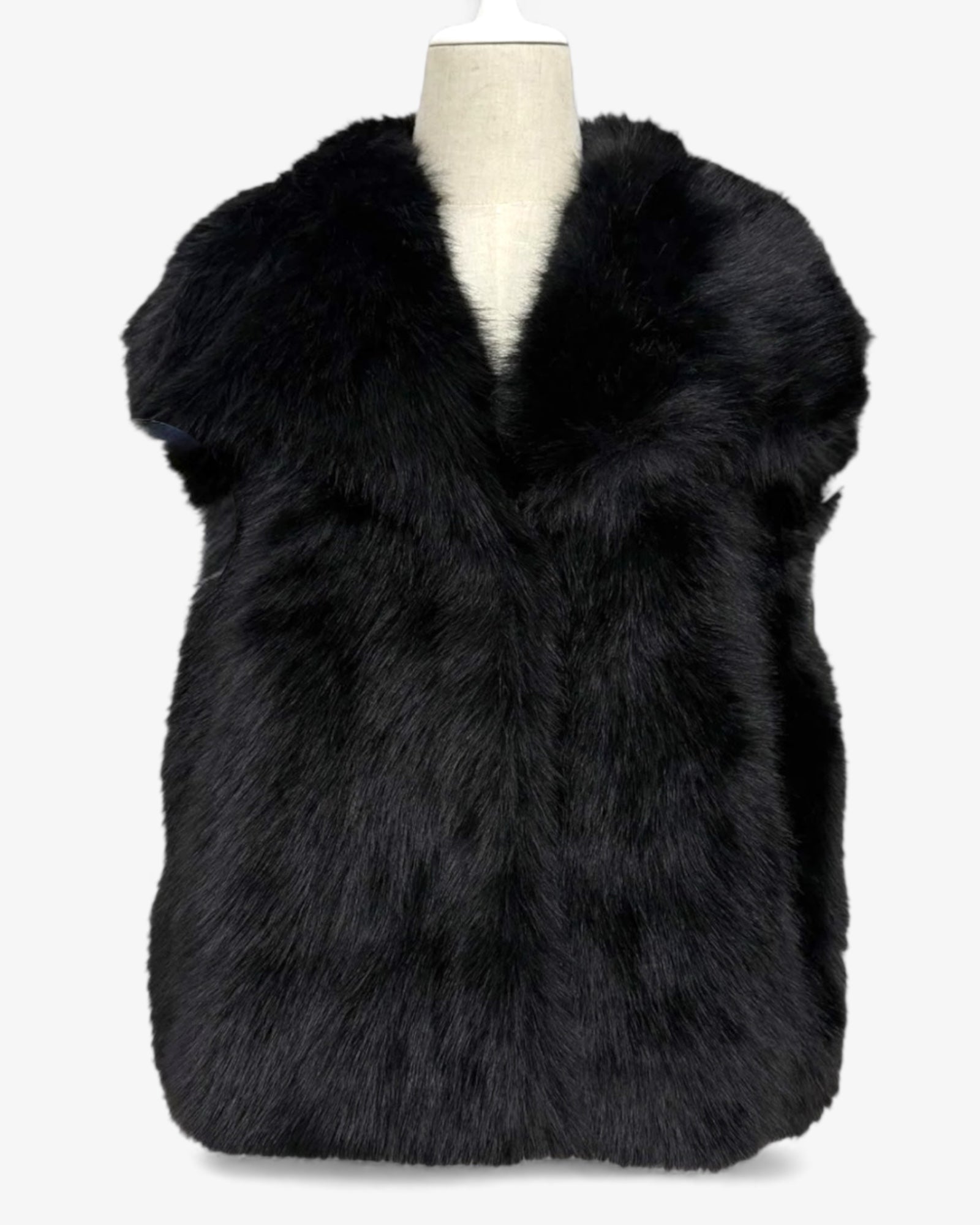 Black Oversized Lapel Faux Fur Gilet