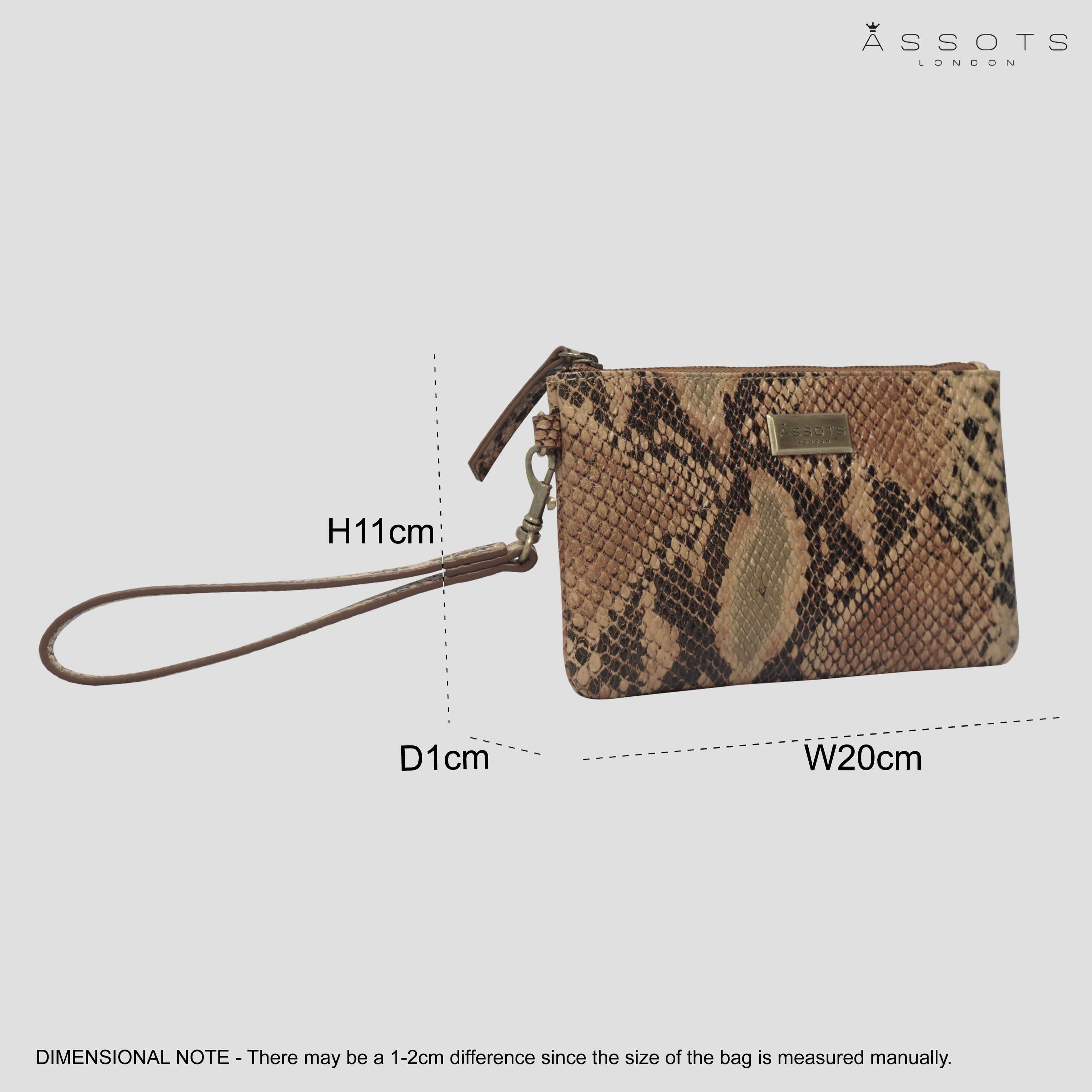 Assots London - Karen Leather Wristlet Clutch Bag - Tan Snake