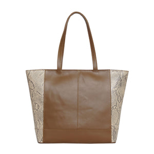 Assots London - Klara Leather Designer Tote - Tan Snake