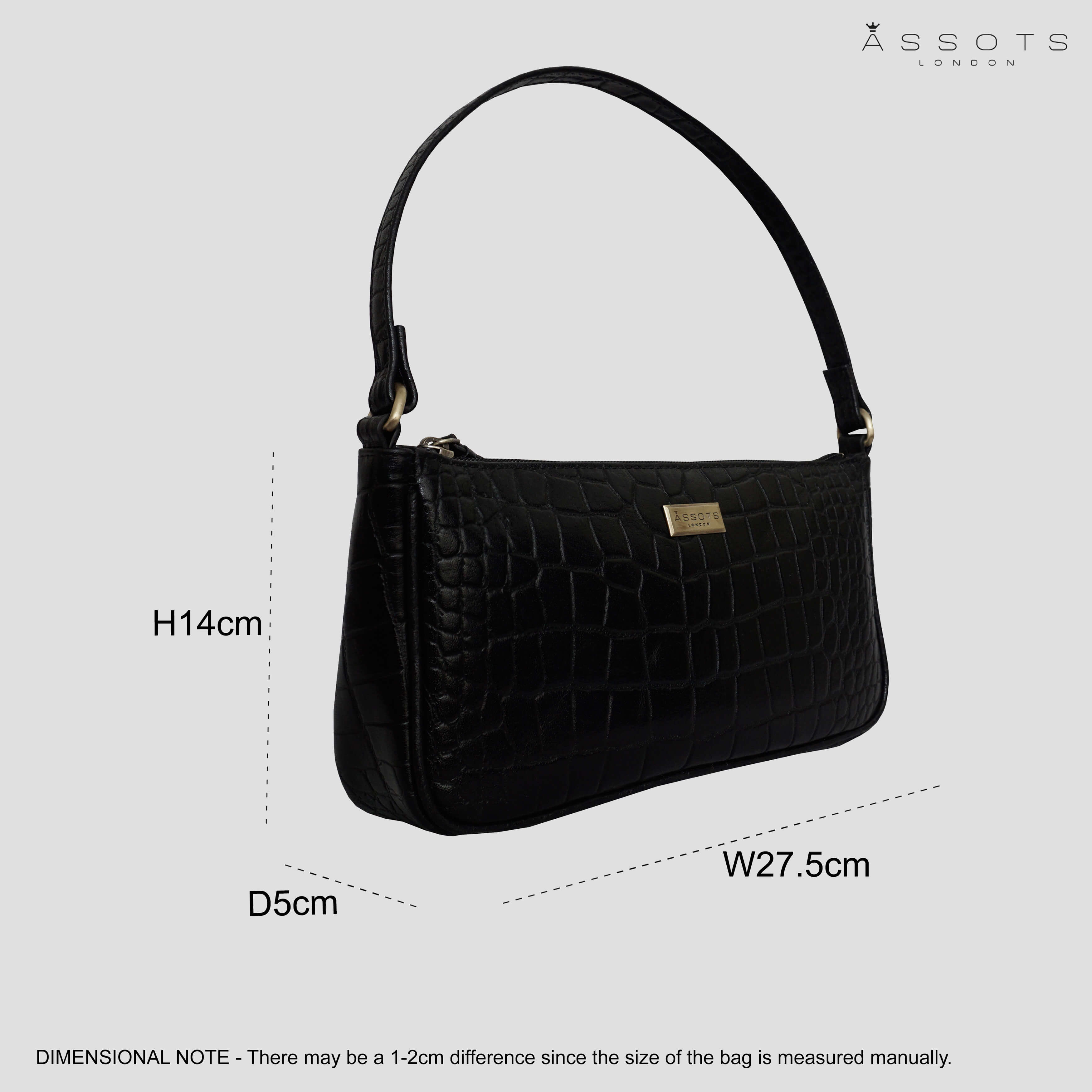 Assots London - ZARA Vintage Croc Real Leather Baguette Shoulder Bag - Black