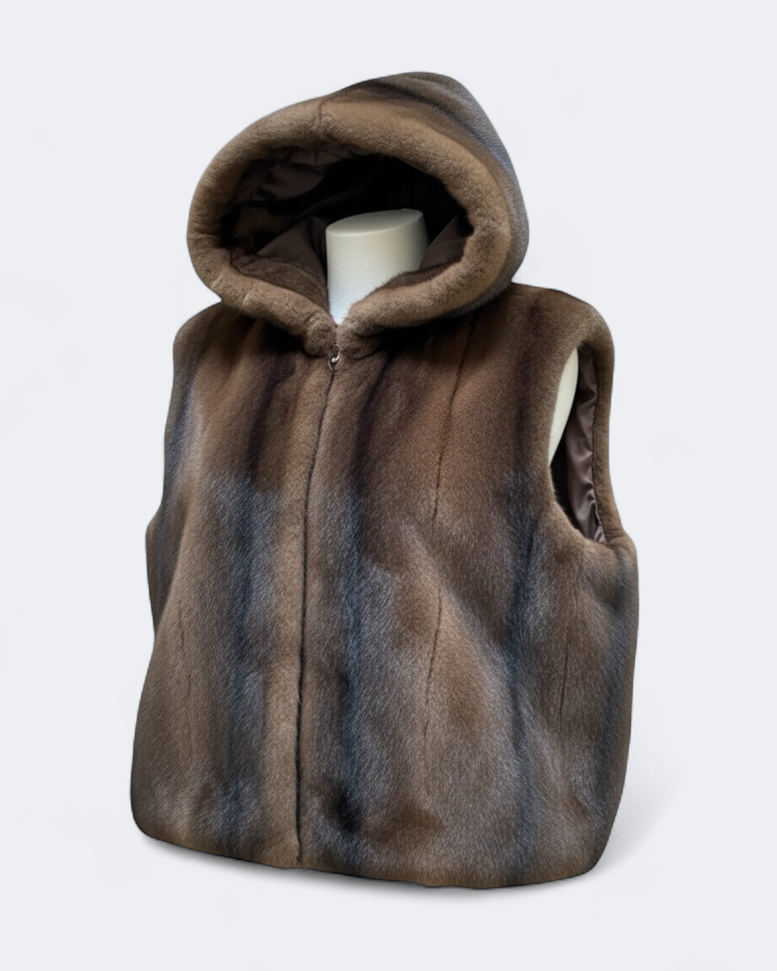 Luxe Faux Fur Hooded Gilet - Chocolate