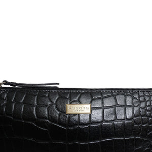 Assots London - ZARA Vintage Croc Real Leather Baguette Shoulder Bag - Black