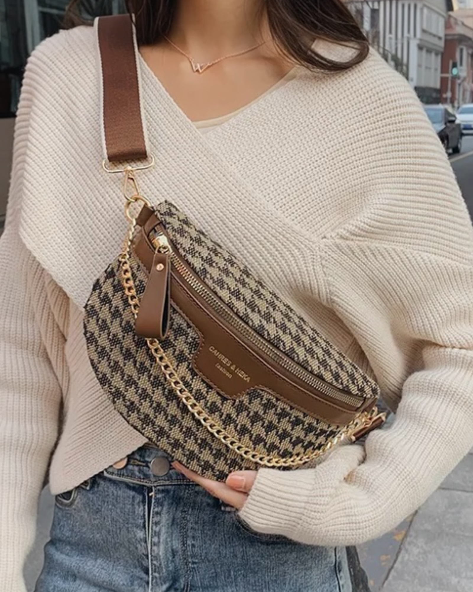 Geometric Bum Bag - Brown