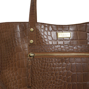 Assots London - HELENE Croc Leather Tote Bag - Tan