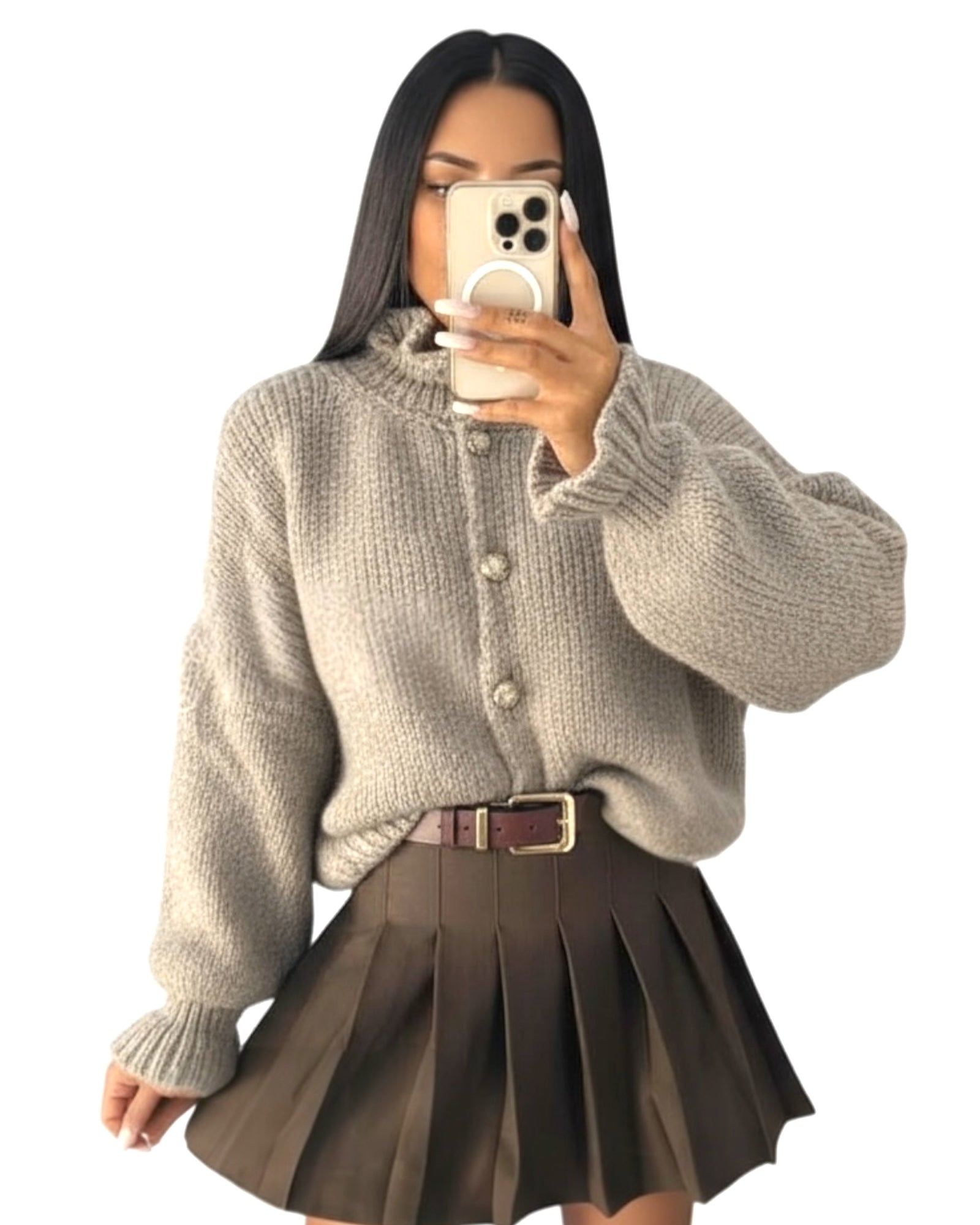 Frill Detail Wool & Mohair Cardigan - Beige