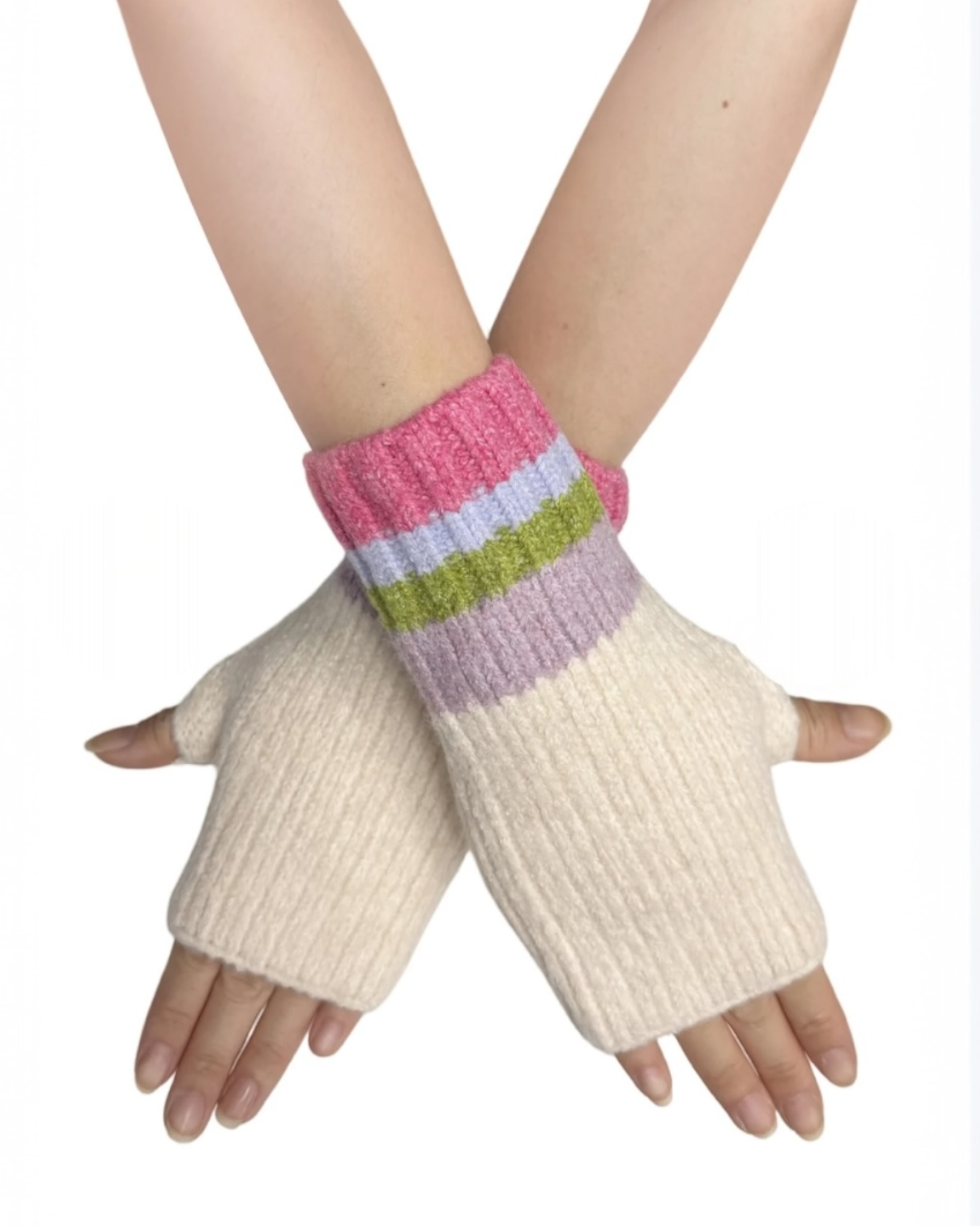 Rainbow Wool Hat Scarf & Glove Set - Pink Mix