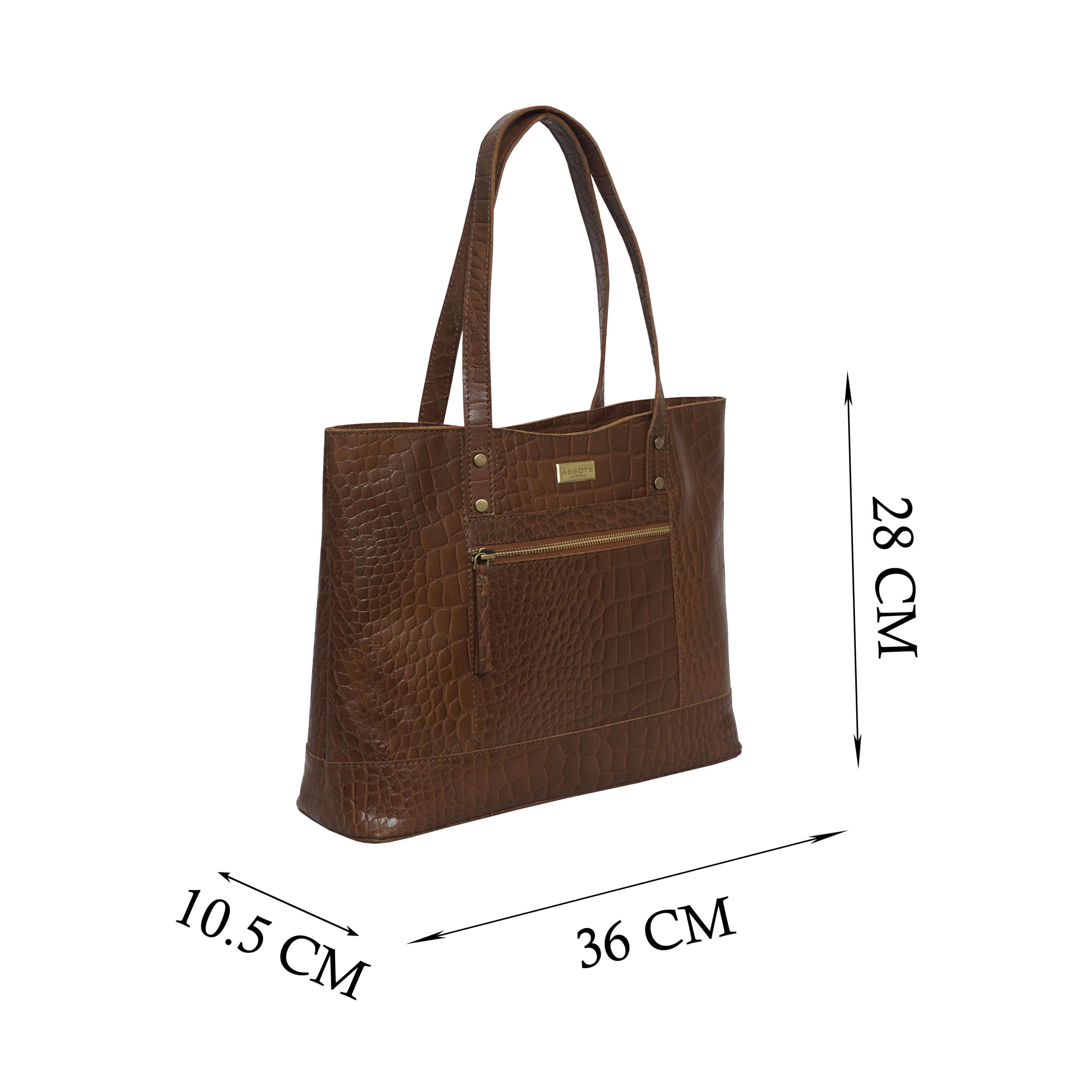 Assots London - HELENE Croc Leather Tote Bag - Tan