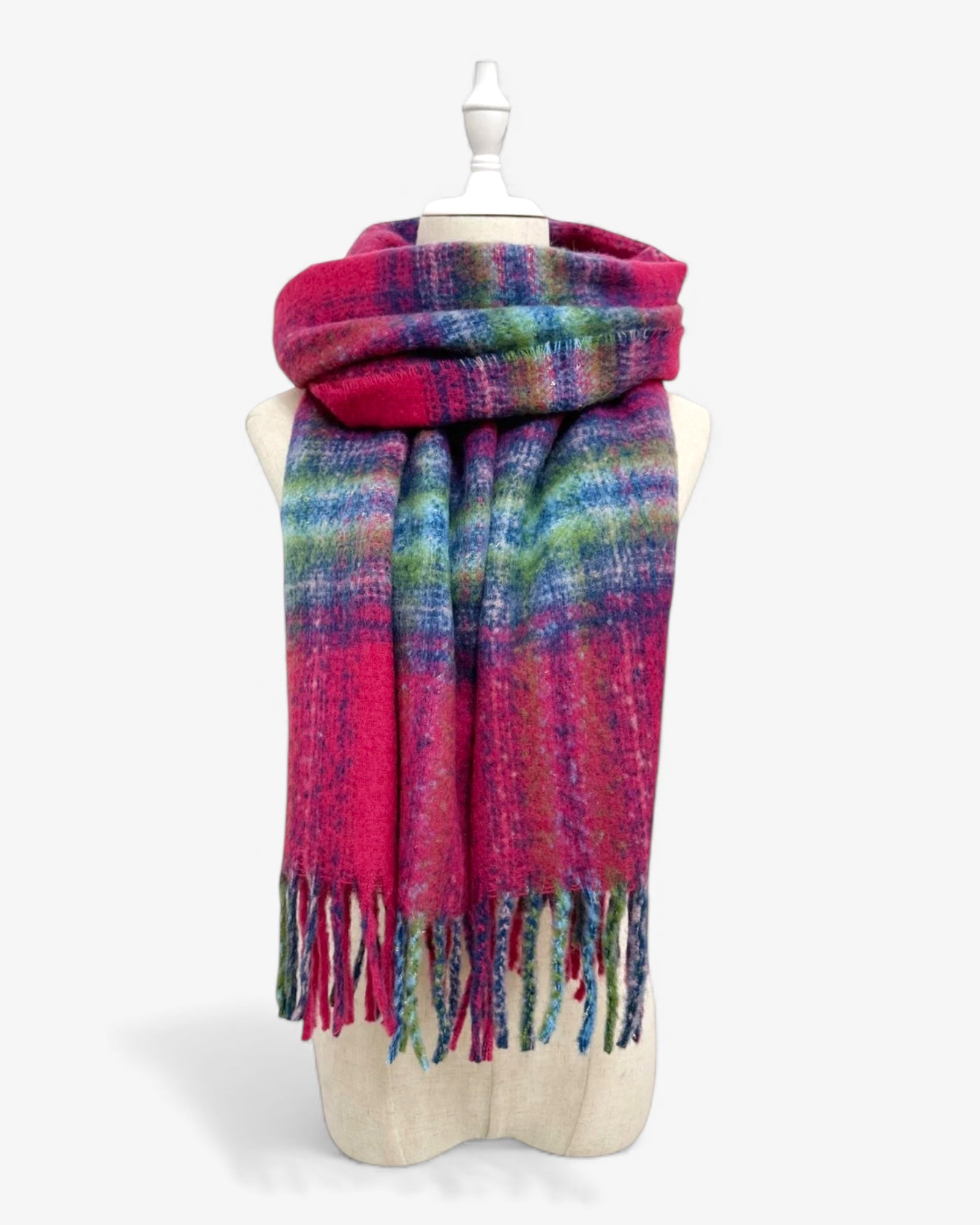 Woven Check Tassel Scarf - Pink
