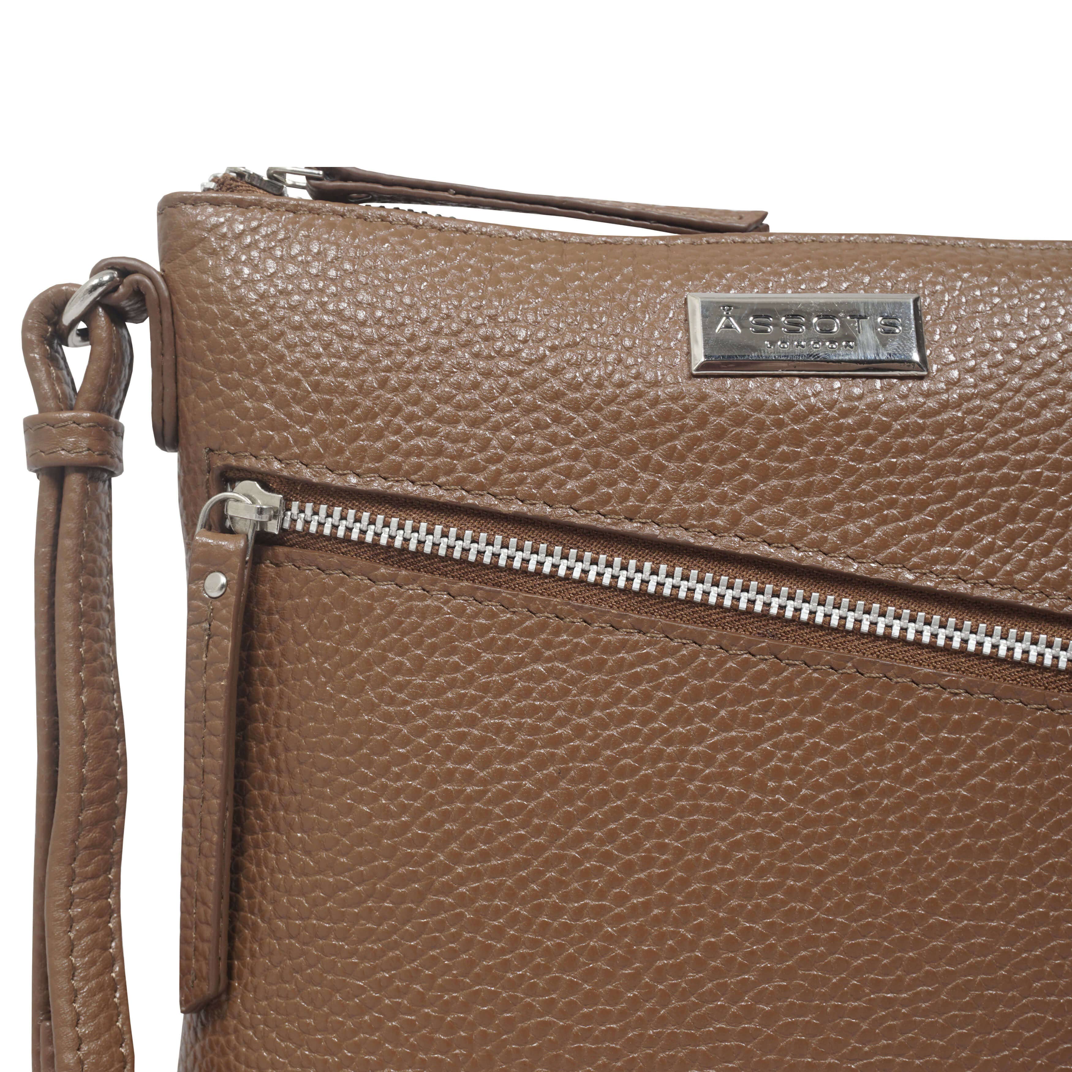 Assots London - ROSY Pebble Grain Soft Real Leather Crossbody Bag - Tan