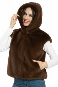 Luxe Faux Fur Hooded Gilet - Chocolate