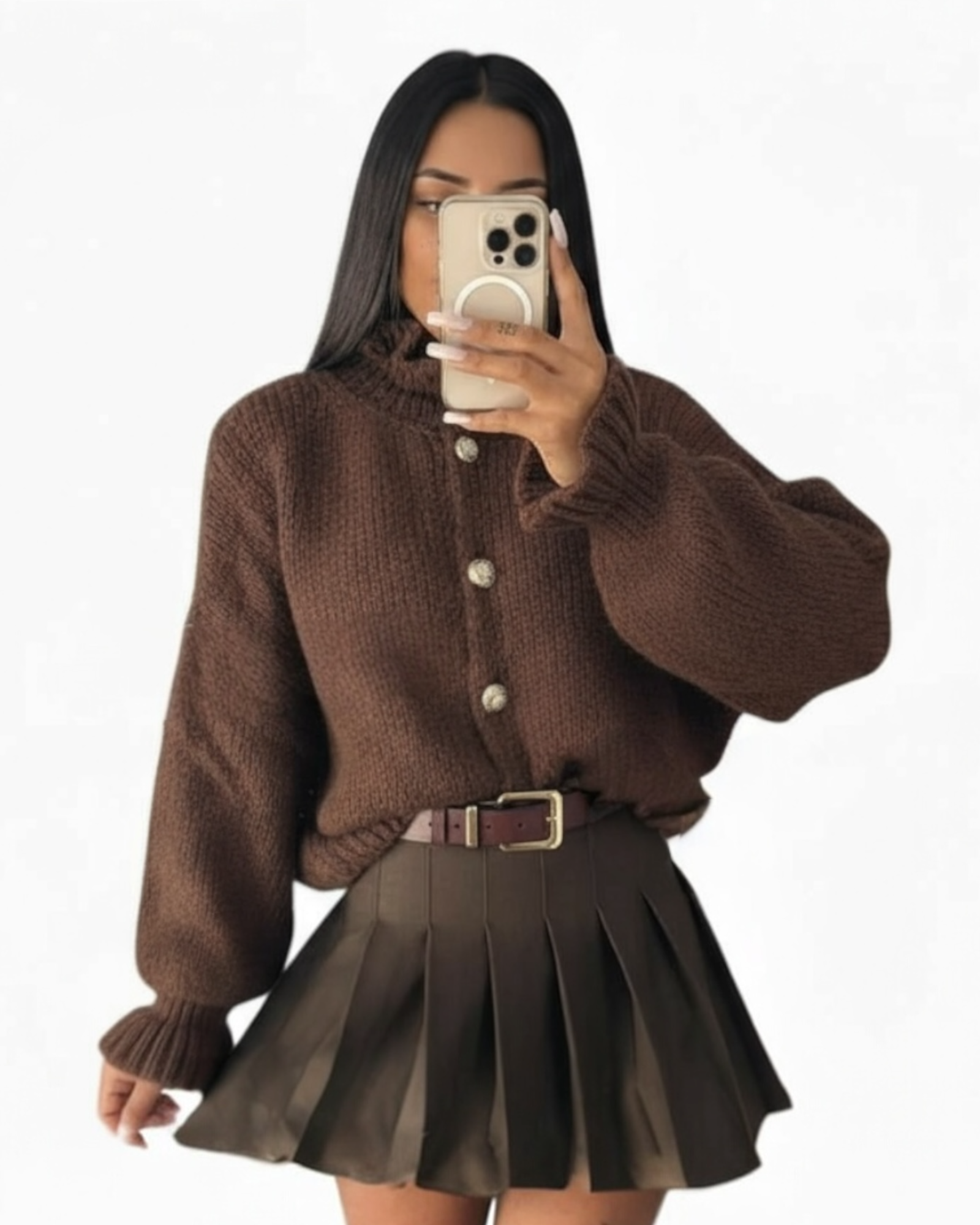 Frill Detail Wool & Mohair Cardigan - Chocolate