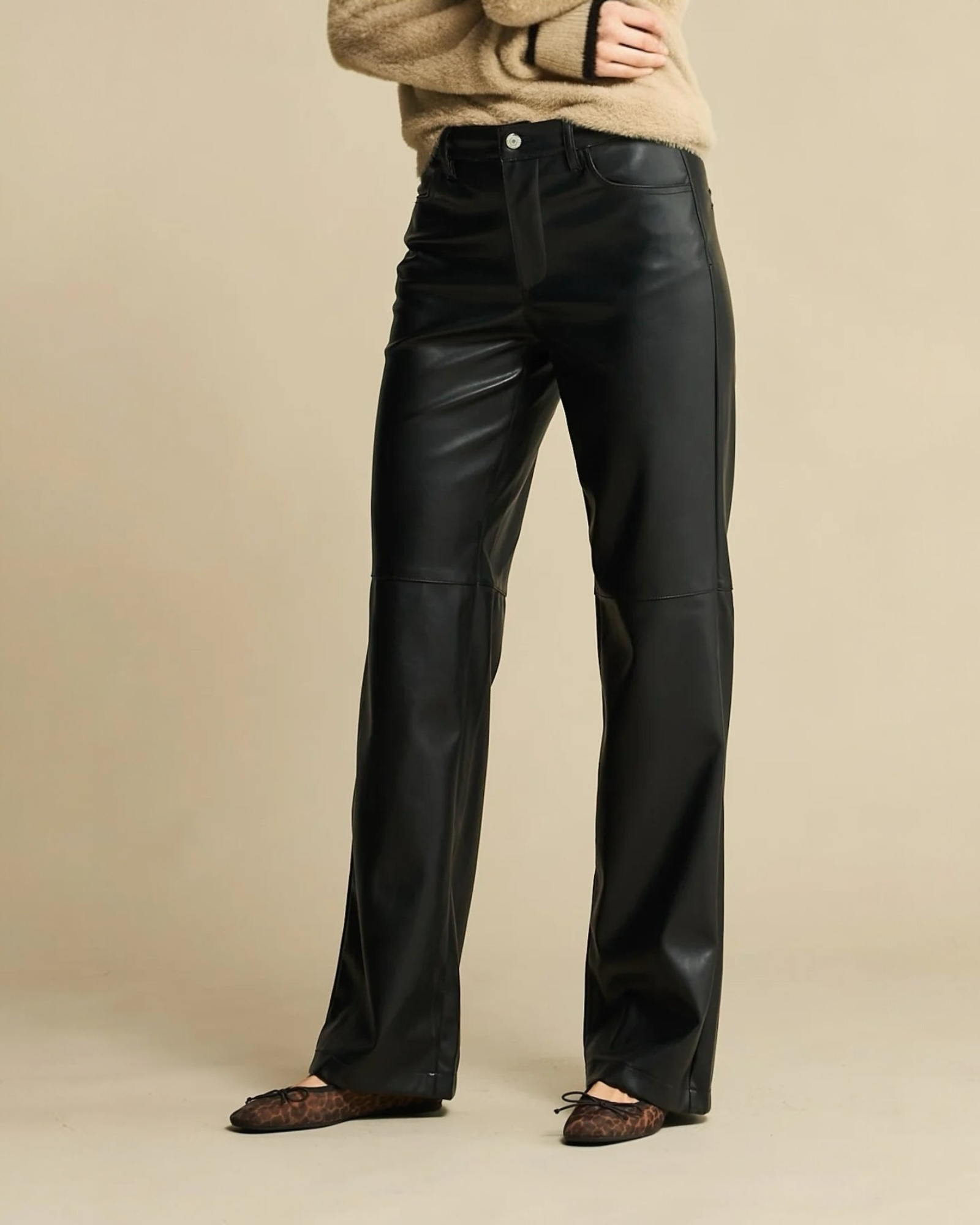 Red Button - Colette Faux Leather Trousers - Black