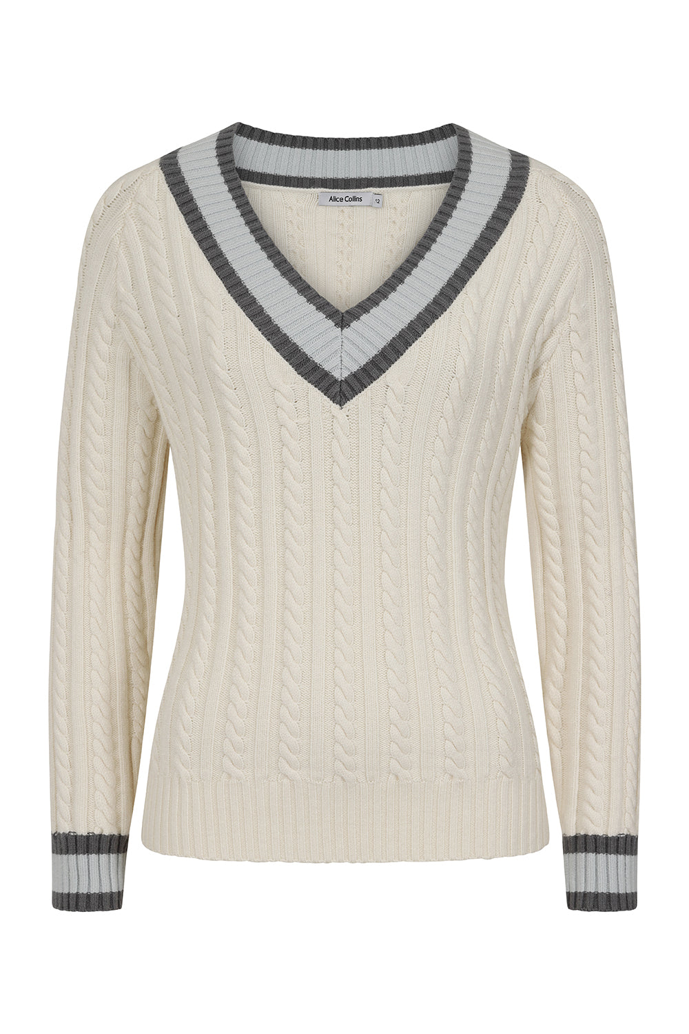 Alice Collins - Liz V Neck Jumper - White Oat