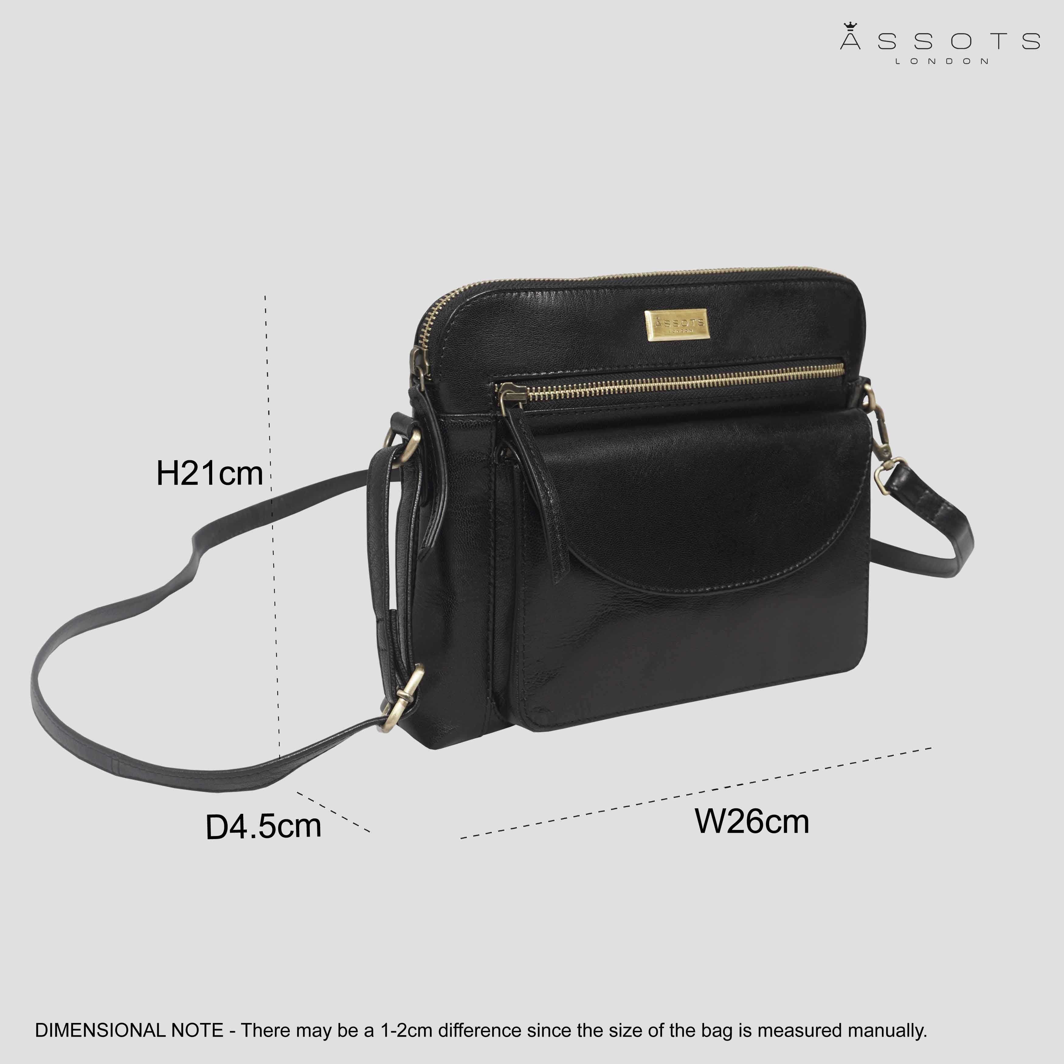 Assots London - JEAN Vegetable Tanned Real Leather Crossbody Bag - Black