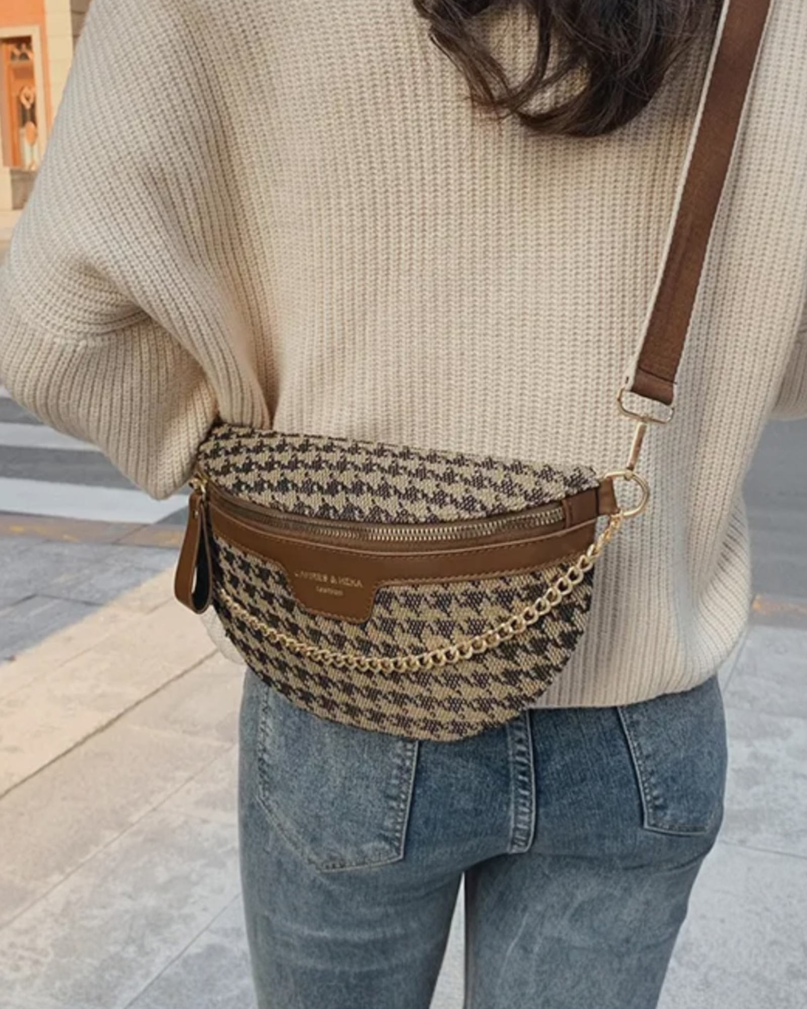 Geometric Bum Bag - Brown