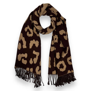 London Scarves - Leopard print on cashmere blend scarf - Brown