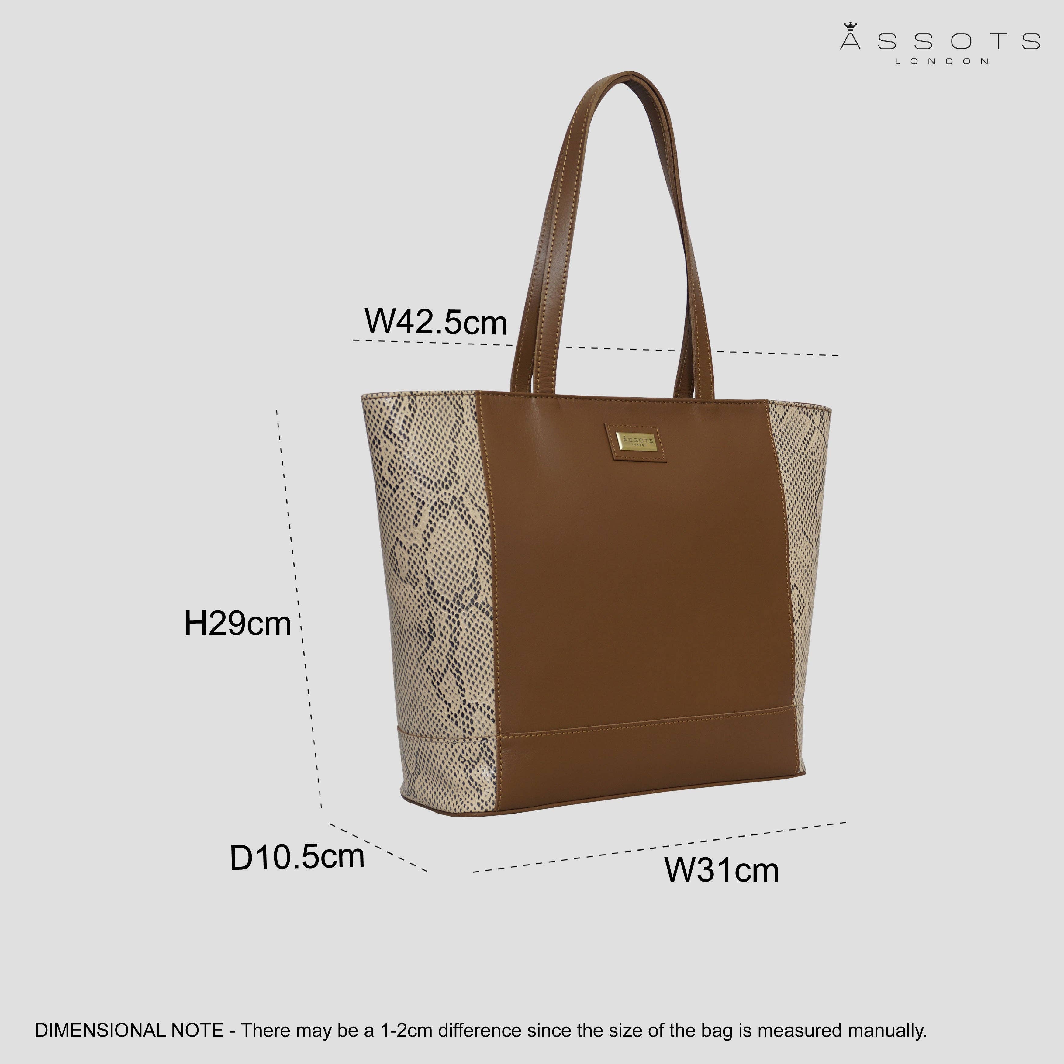 Assots London - Klara Leather Designer Tote - Tan Snake