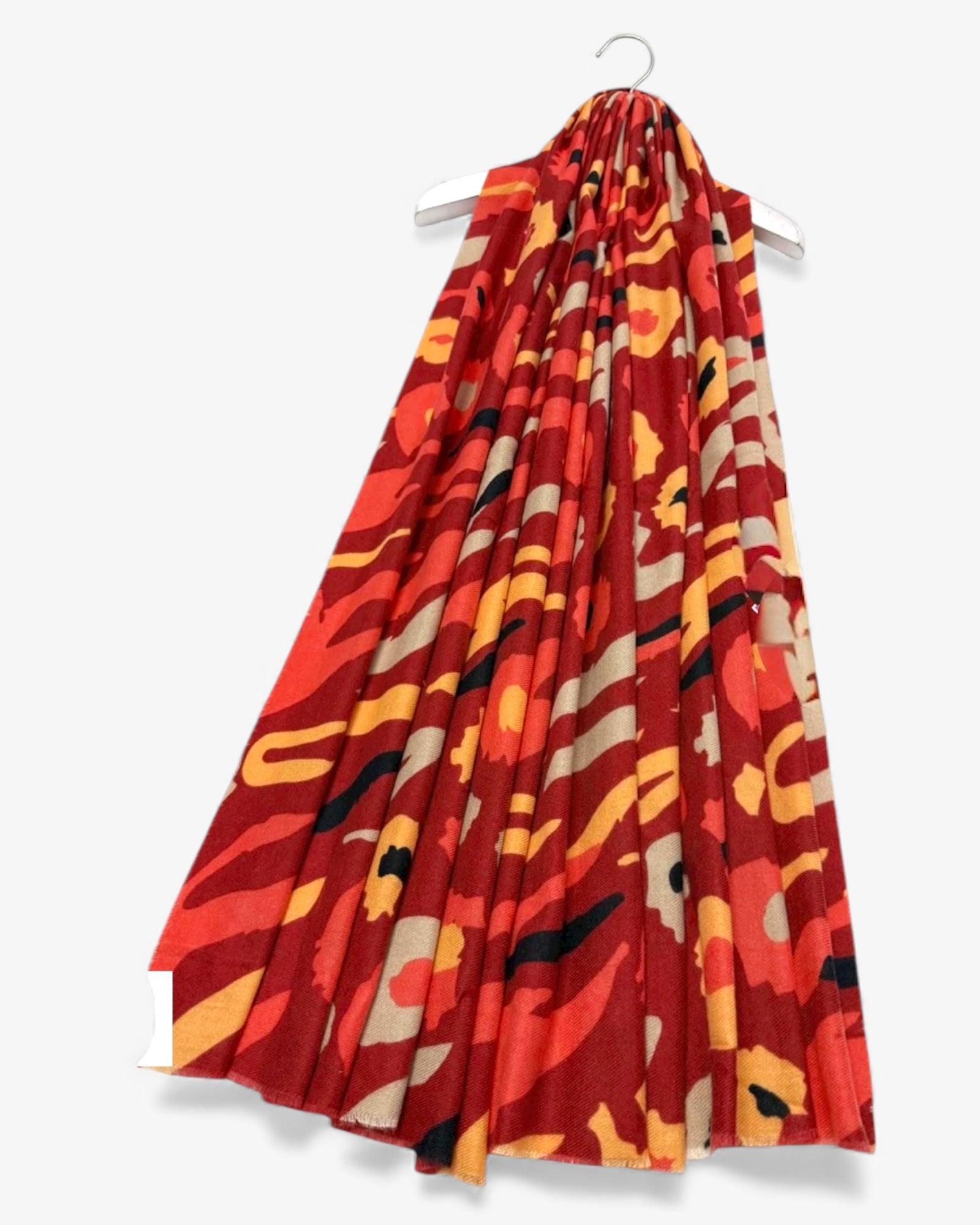 Abstract Animal Print Frayed Scarf