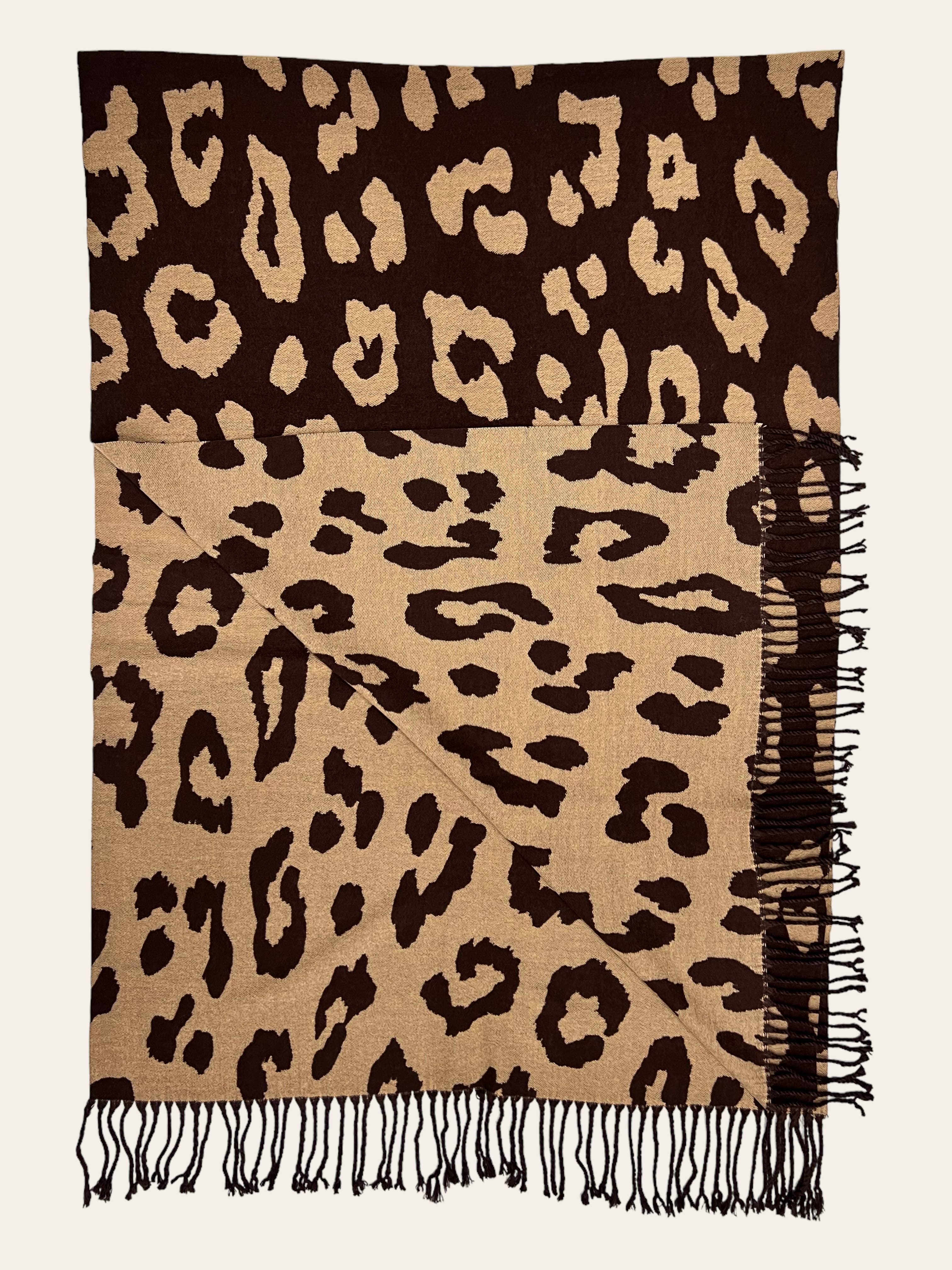 London Scarves - Leopard print on cashmere blend scarf - Brown