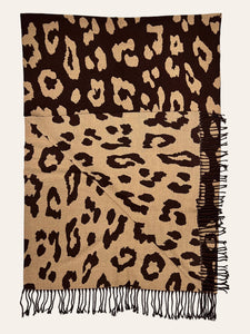 London Scarves - Leopard print on cashmere blend scarf - Brown