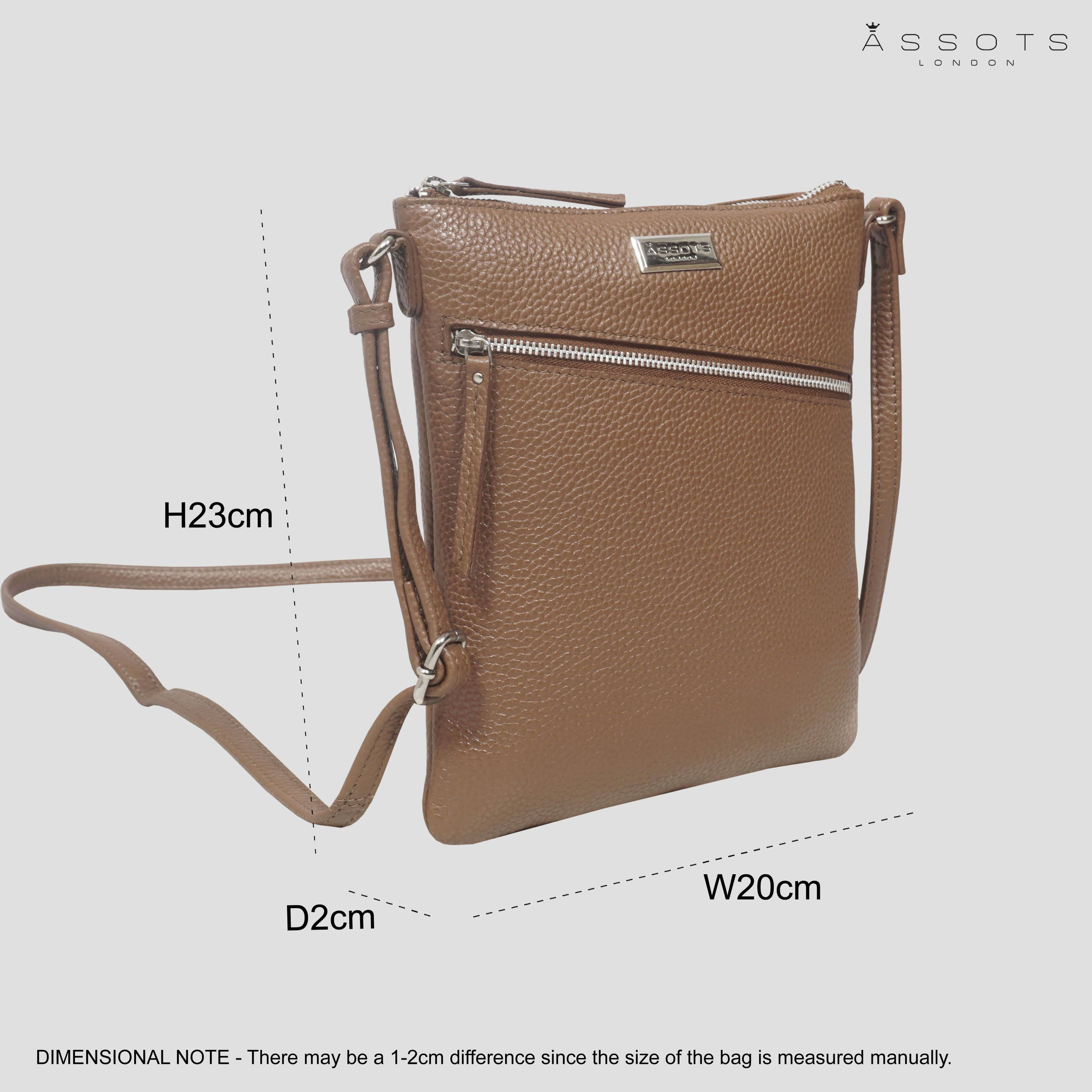 Assots London - ROSY Pebble Grain Soft Real Leather Crossbody Bag - Tan