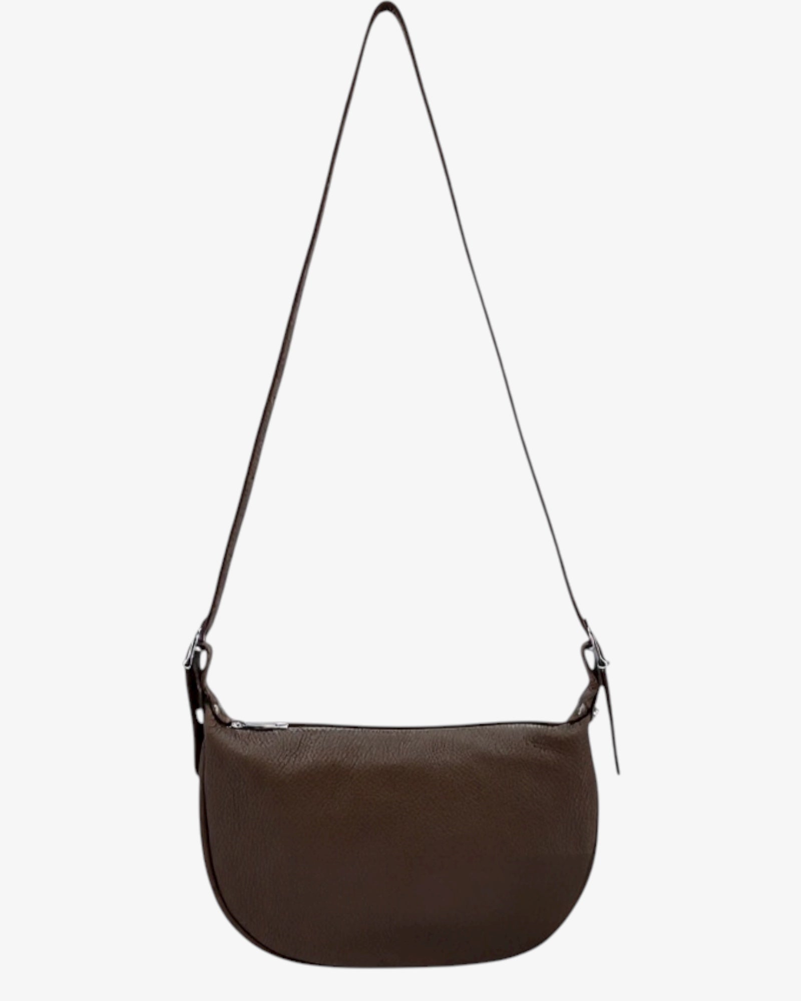 Leather Round Shoulder Bag - Chocolate