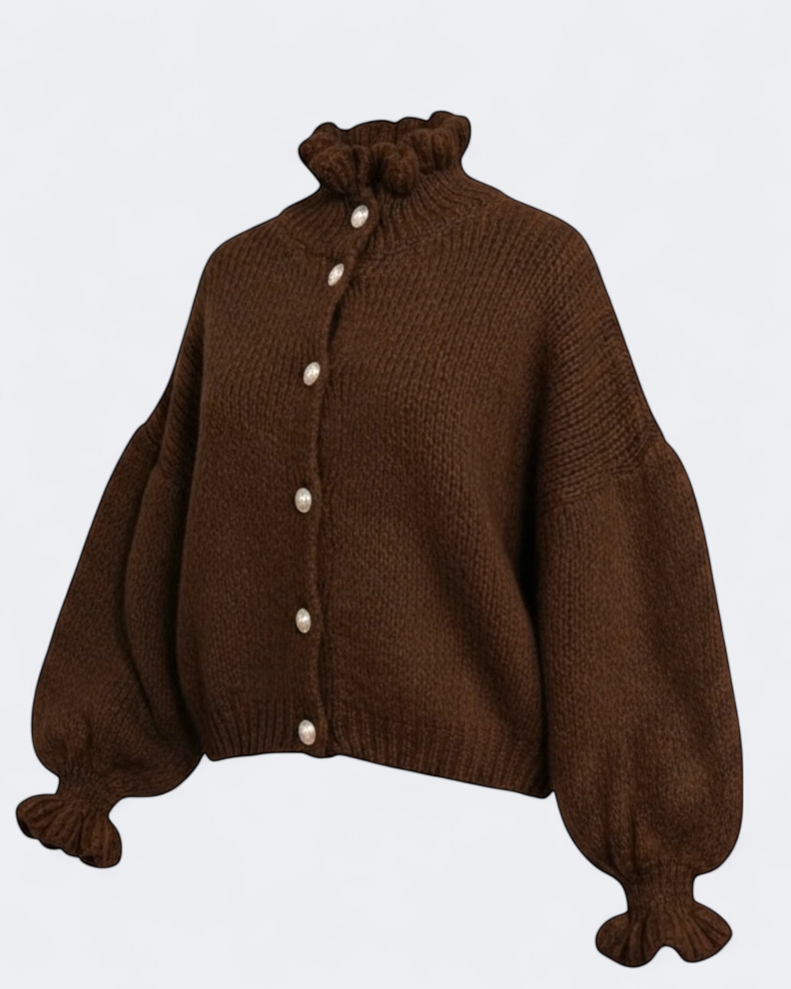 Frill Detail Wool & Mohair Cardigan - Chocolate