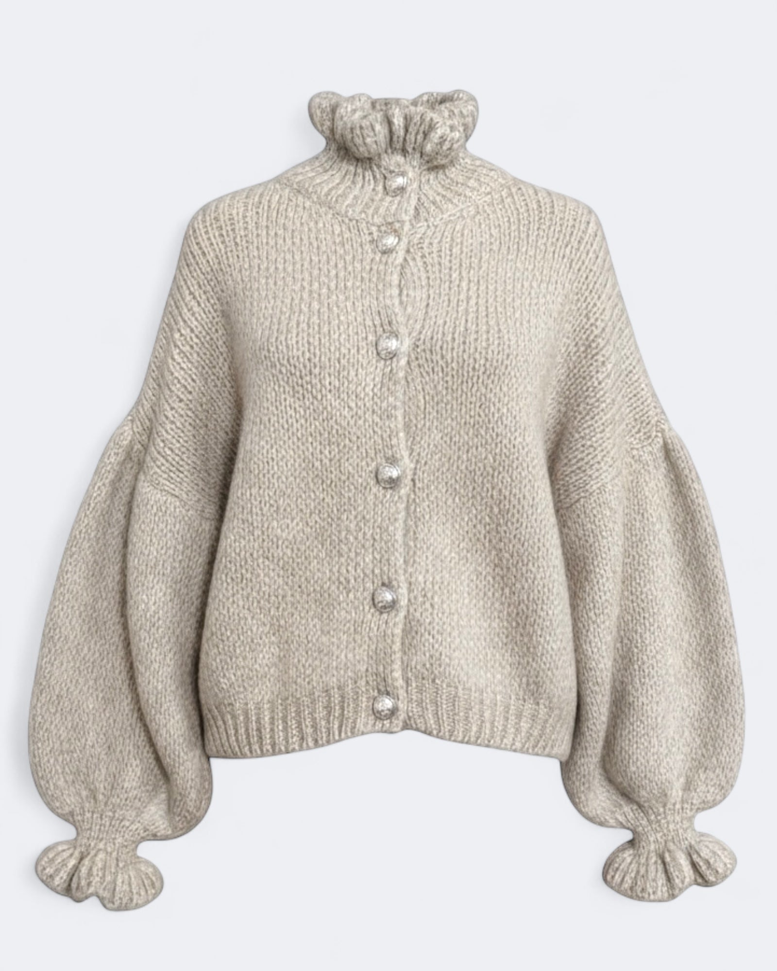 Frill Detail Wool & Mohair Cardigan - Beige