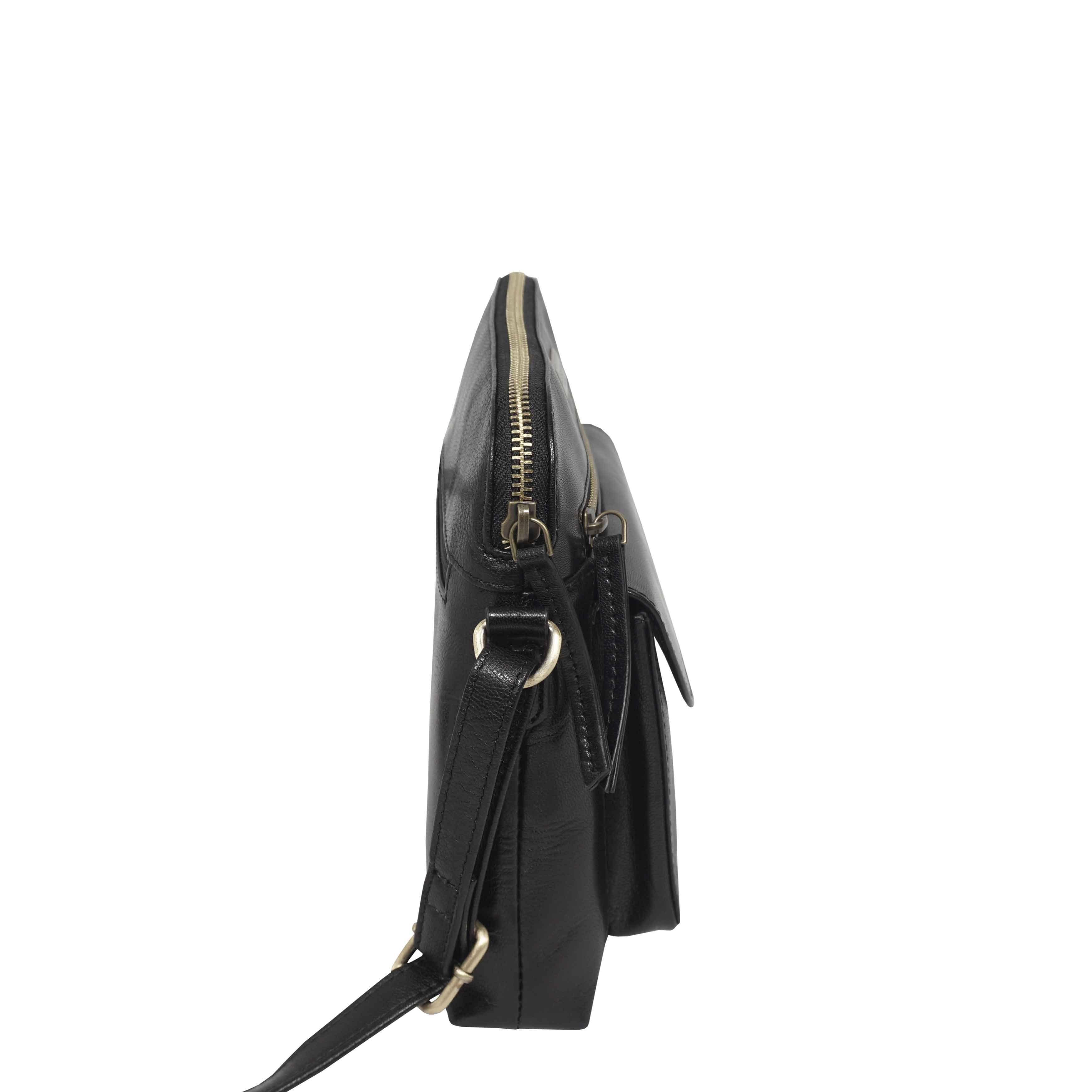 Assots London - JEAN Vegetable Tanned Real Leather Crossbody Bag - Black