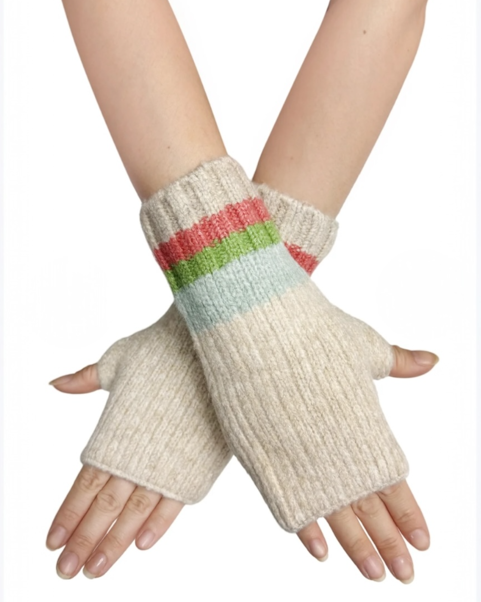 Rainbow Wool Hat Scarf & Glove Set - Green Mix
