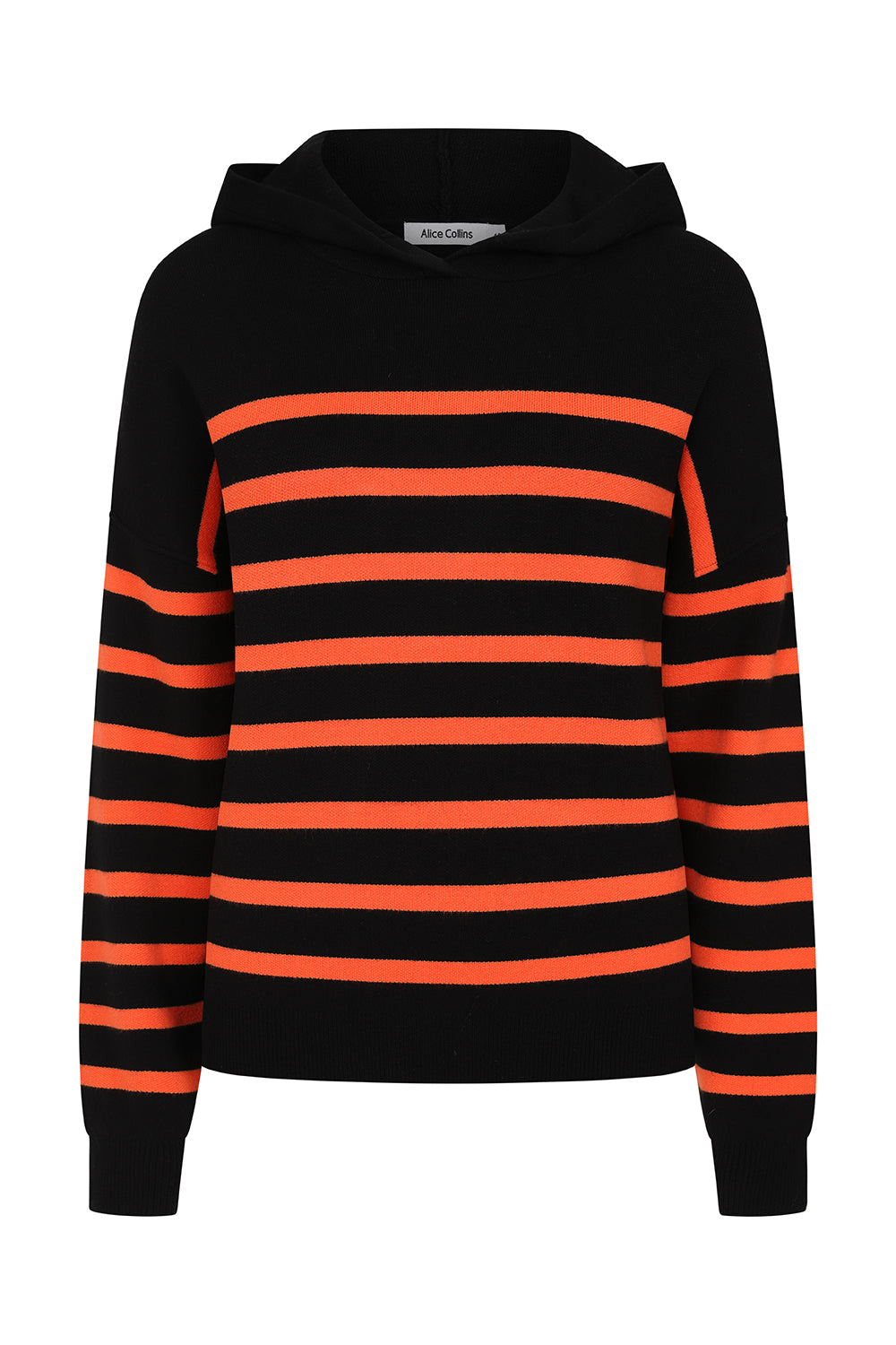 Alice Collins - Padstow Striped Hooded Pullover - Black Flame