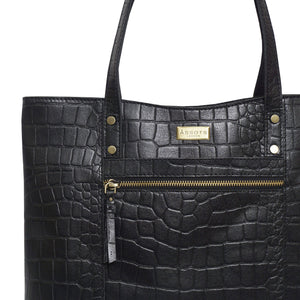 Assots London - HELENE Croc Leather Tote Bag - Black