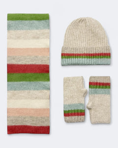 Rainbow Wool Hat Scarf & Glove Set - Green Mix