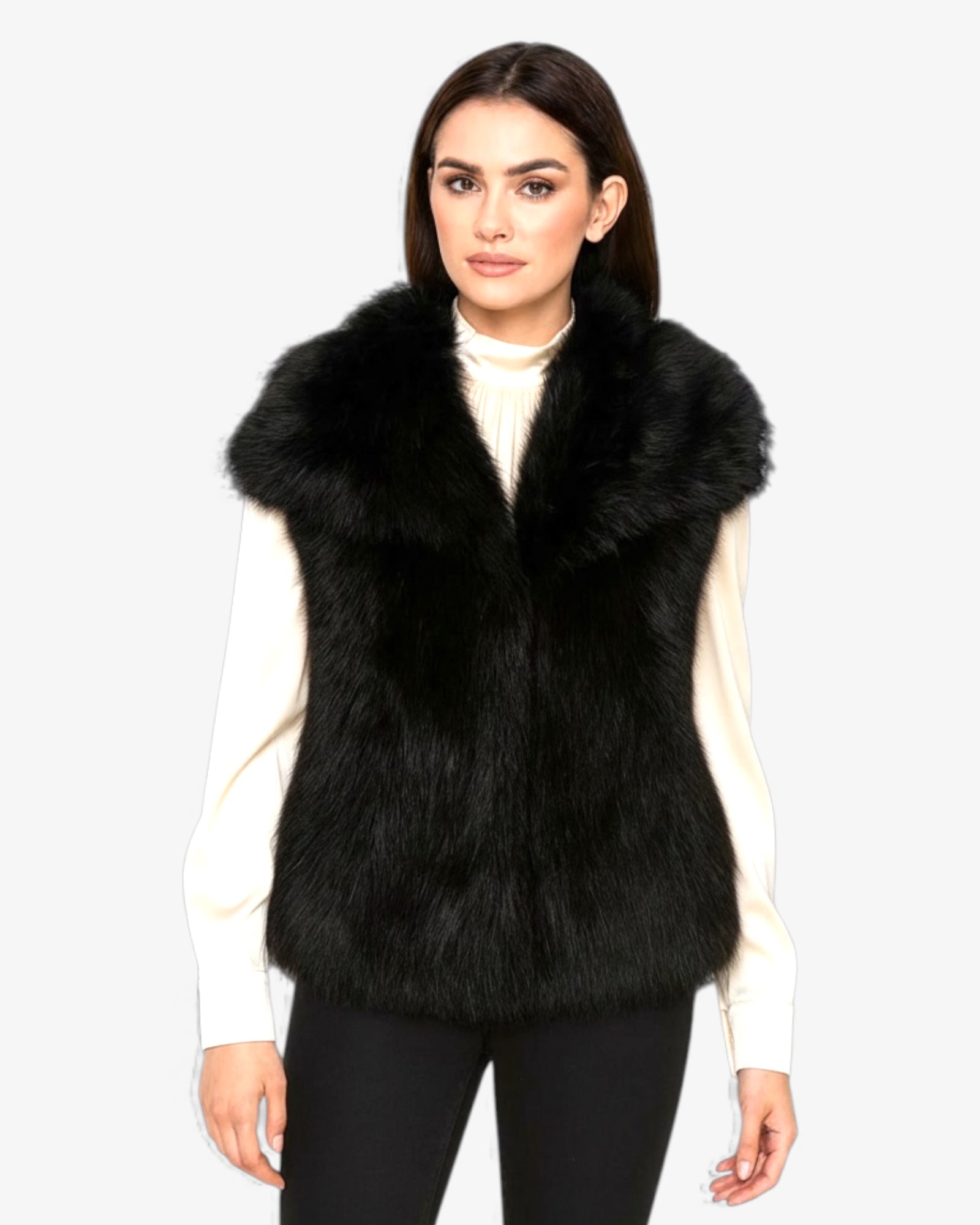 Black Oversized Lapel Faux Fur Gilet