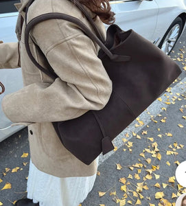 Suede Tote Bag - Chocolate Brown