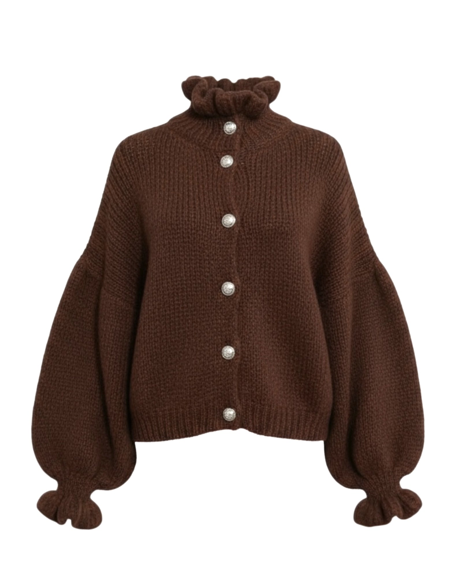 Frill Detail Wool & Mohair Cardigan - Chocolate