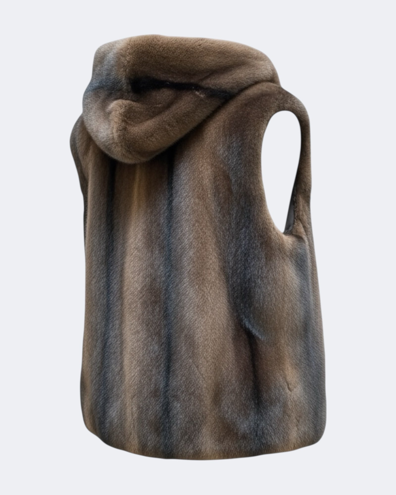 Luxe Faux Fur Hooded Gilet - Chocolate