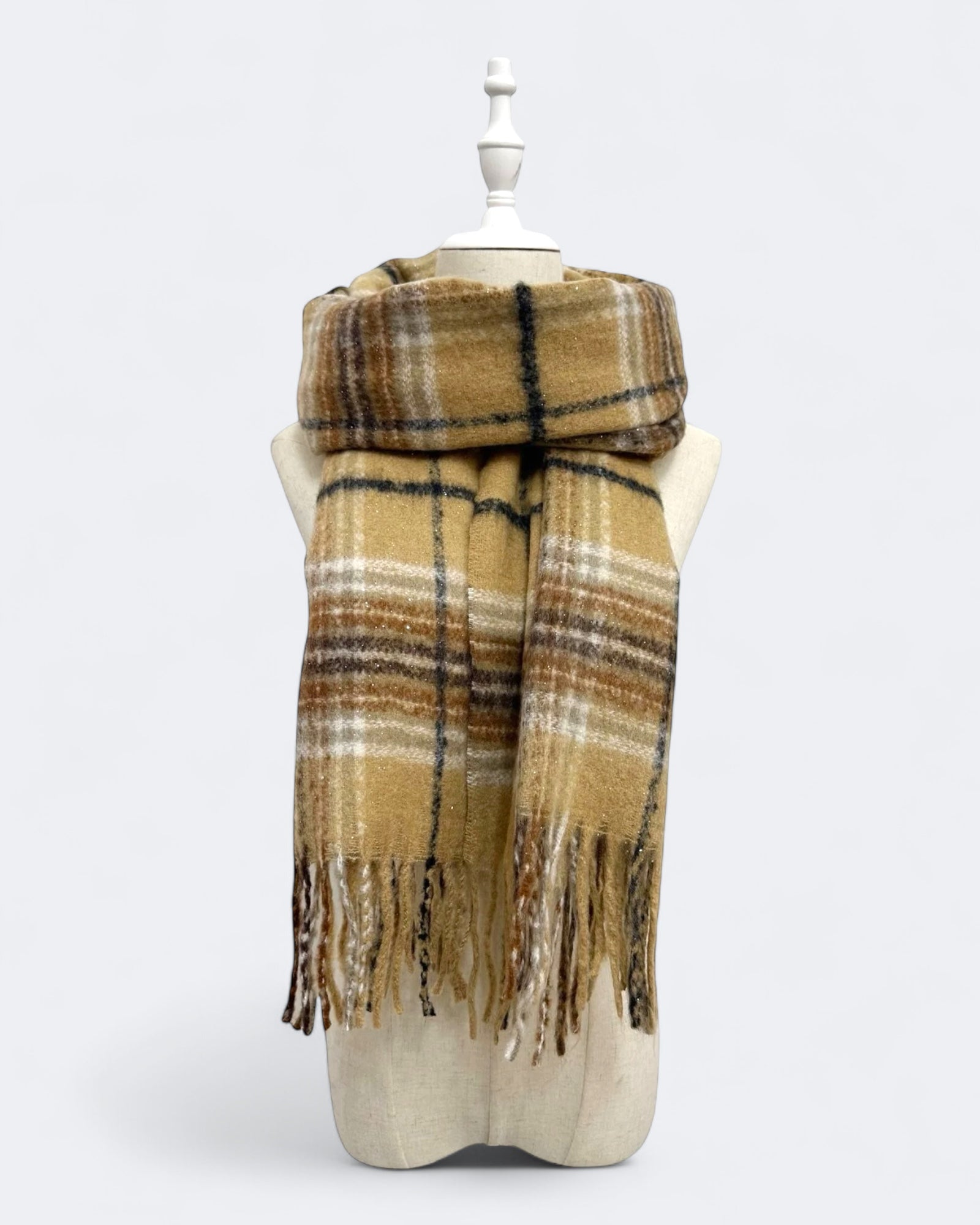 Silver Glitter Check Tassel Scarf