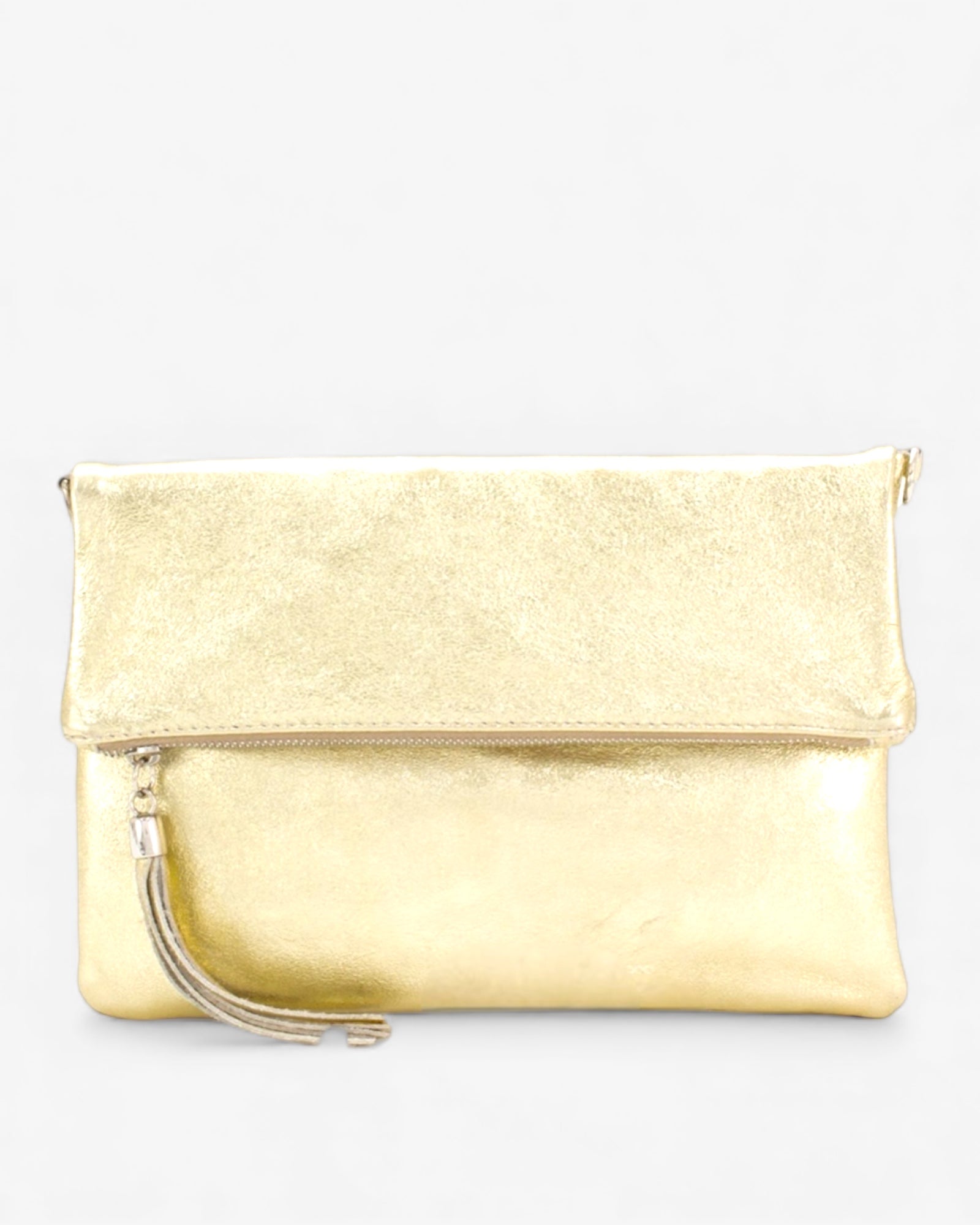 Foldover Gold Metallic Leather Clutch