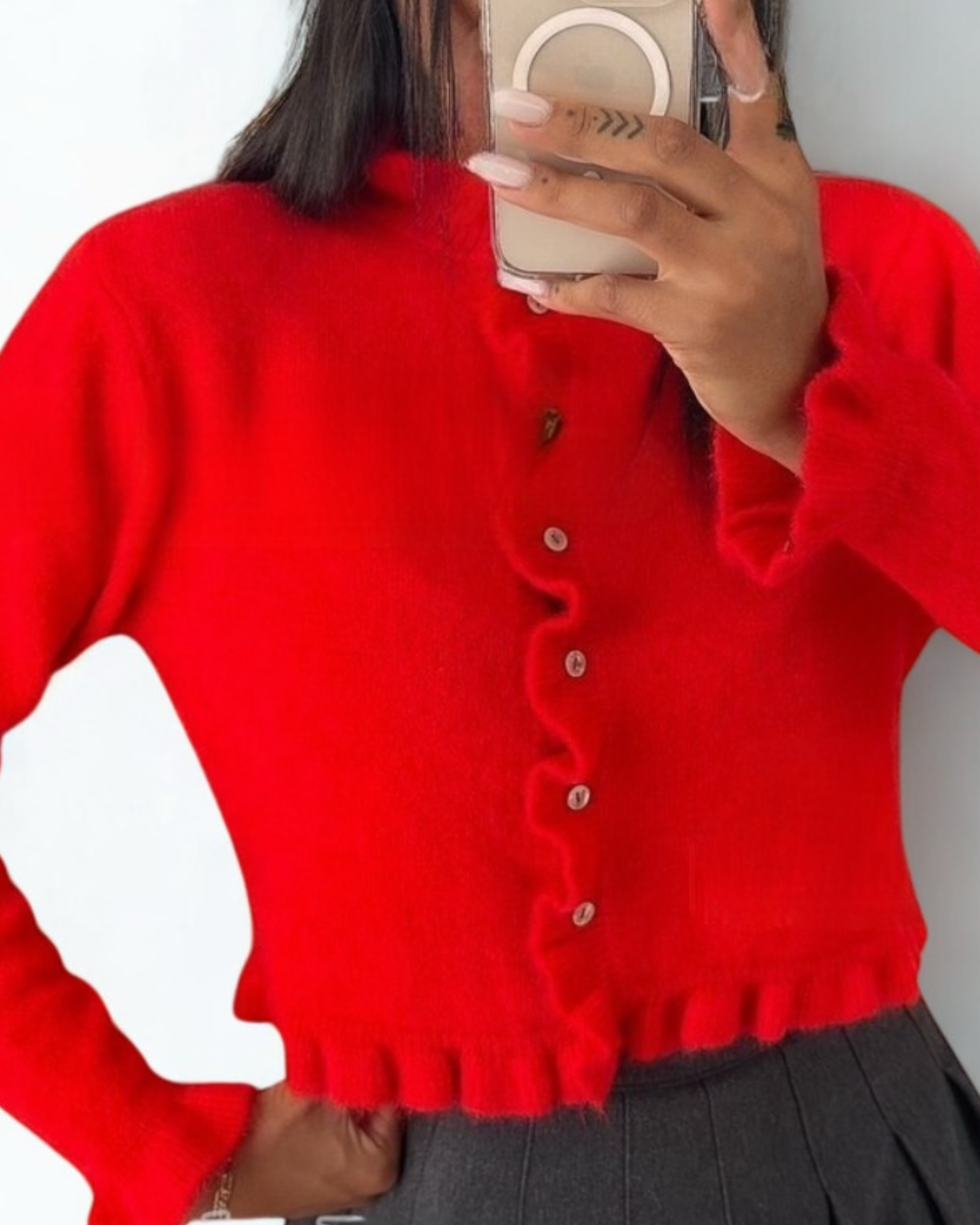 Ruffled Cardigan With Alpaca