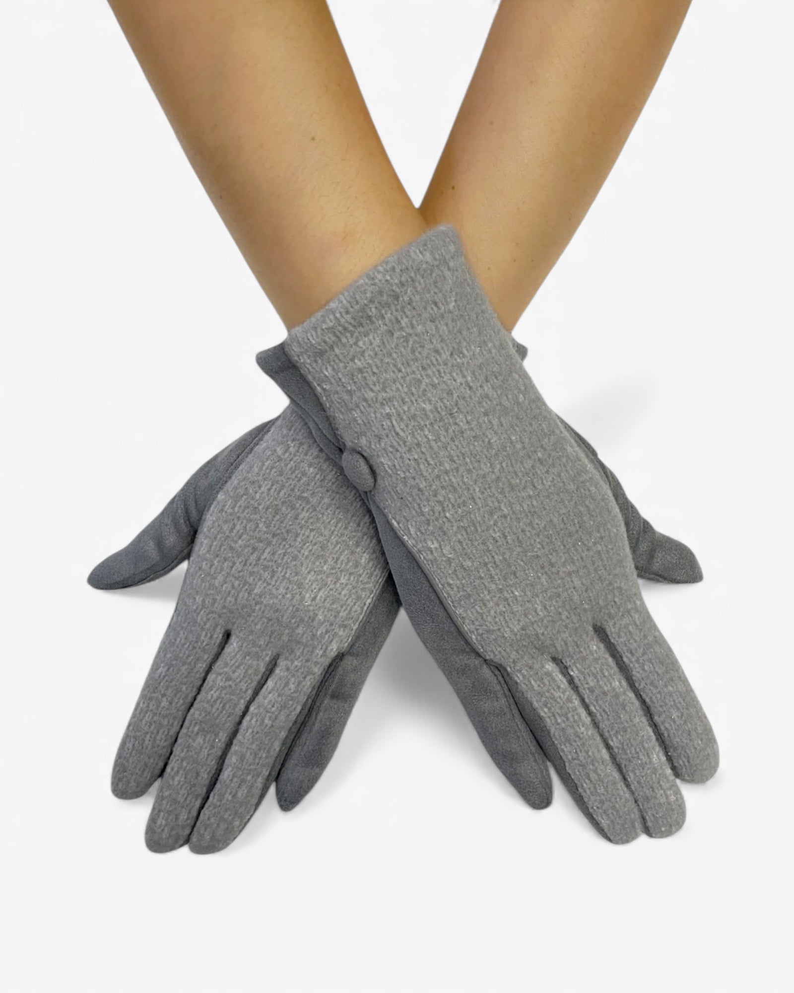 Plain Button Knit Touchscreen Gloves