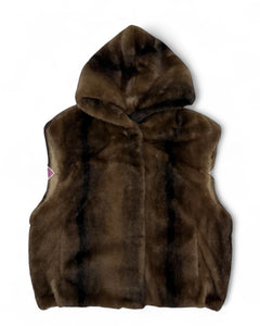 Luxe Faux Fur Hooded Gilet - Chocolate