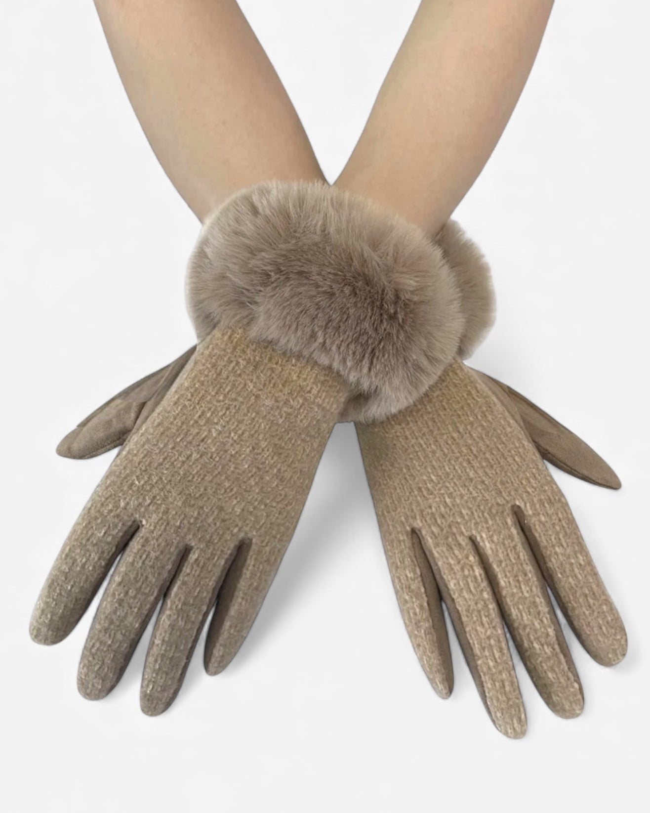 Faux Fur Trim Touch Screen Gloves