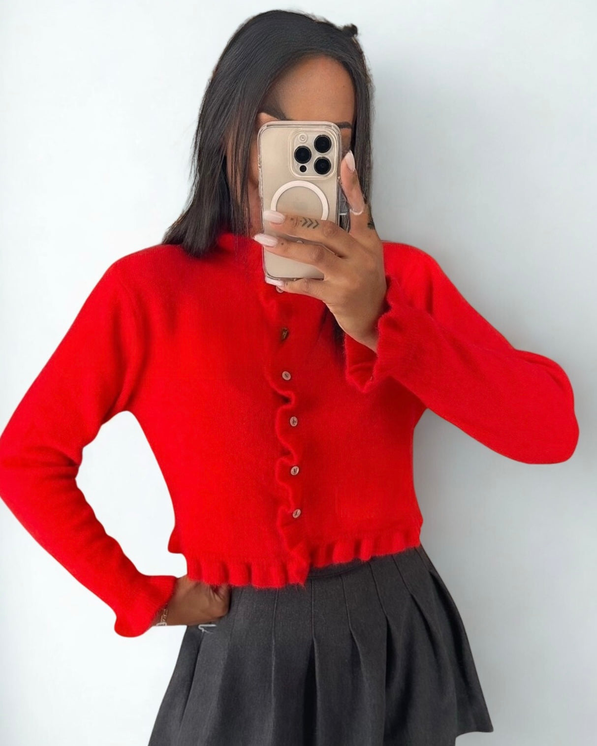 Ruffled Cardigan With Alpaca