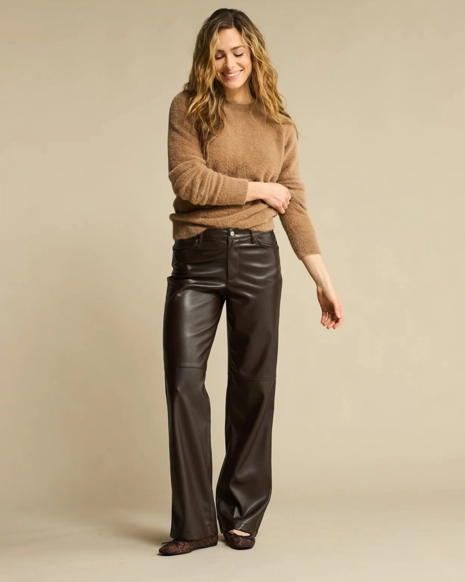 Red Button - Colette Faux Leather Trousers - Brown