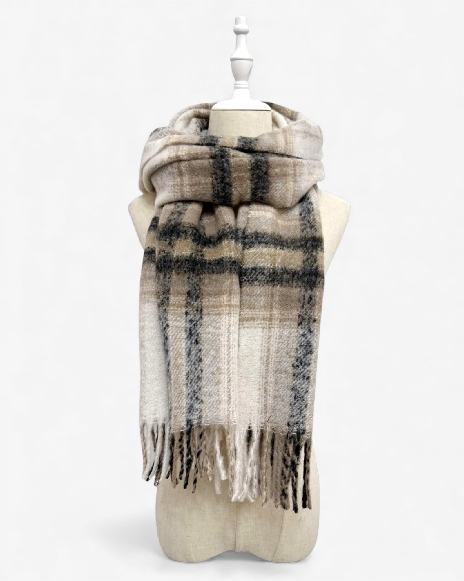Woven Check Tassel Scarf