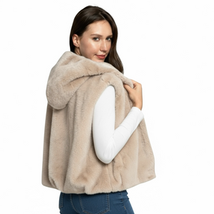 Luxe Faux Fur Hooded Gilet - Beige
