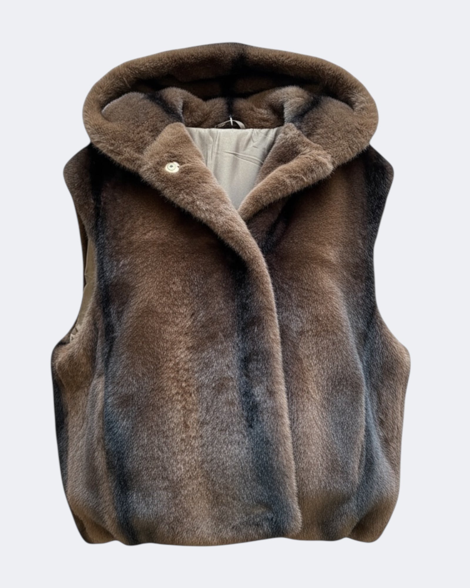 Luxe Faux Fur Hooded Gilet - Chocolate
