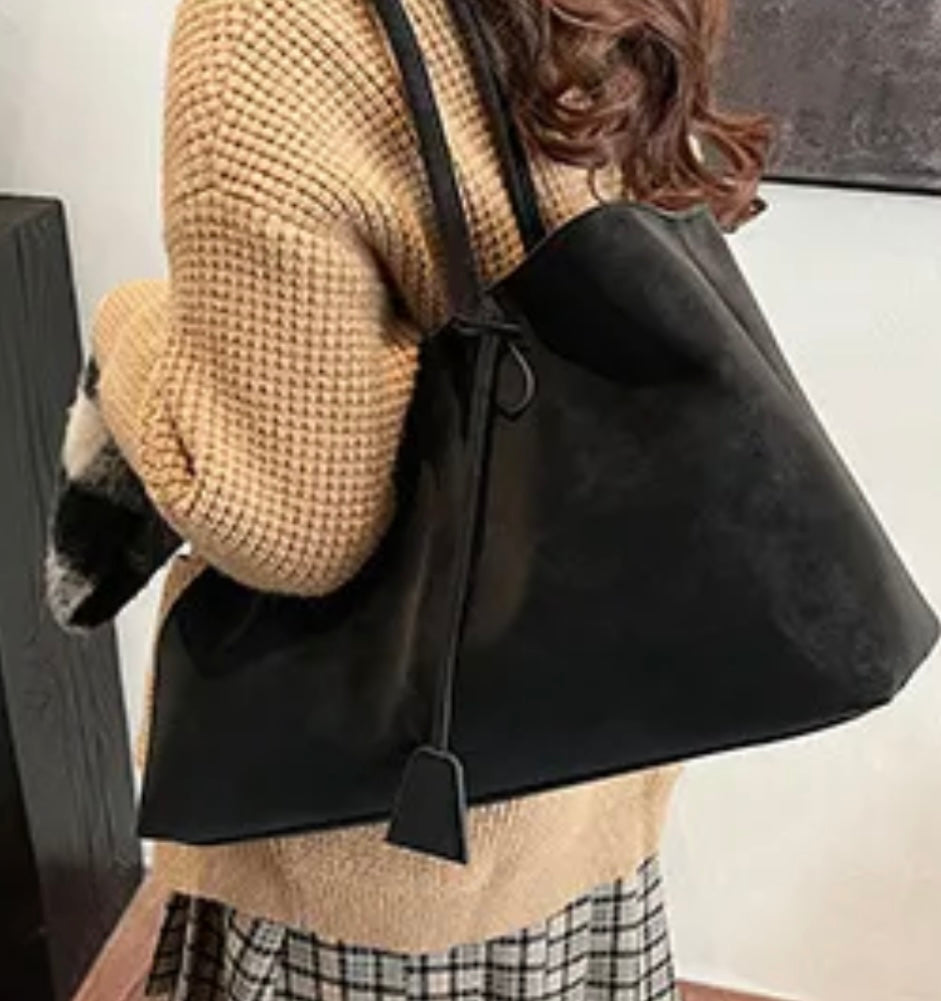 Suede Tote Bag - Black